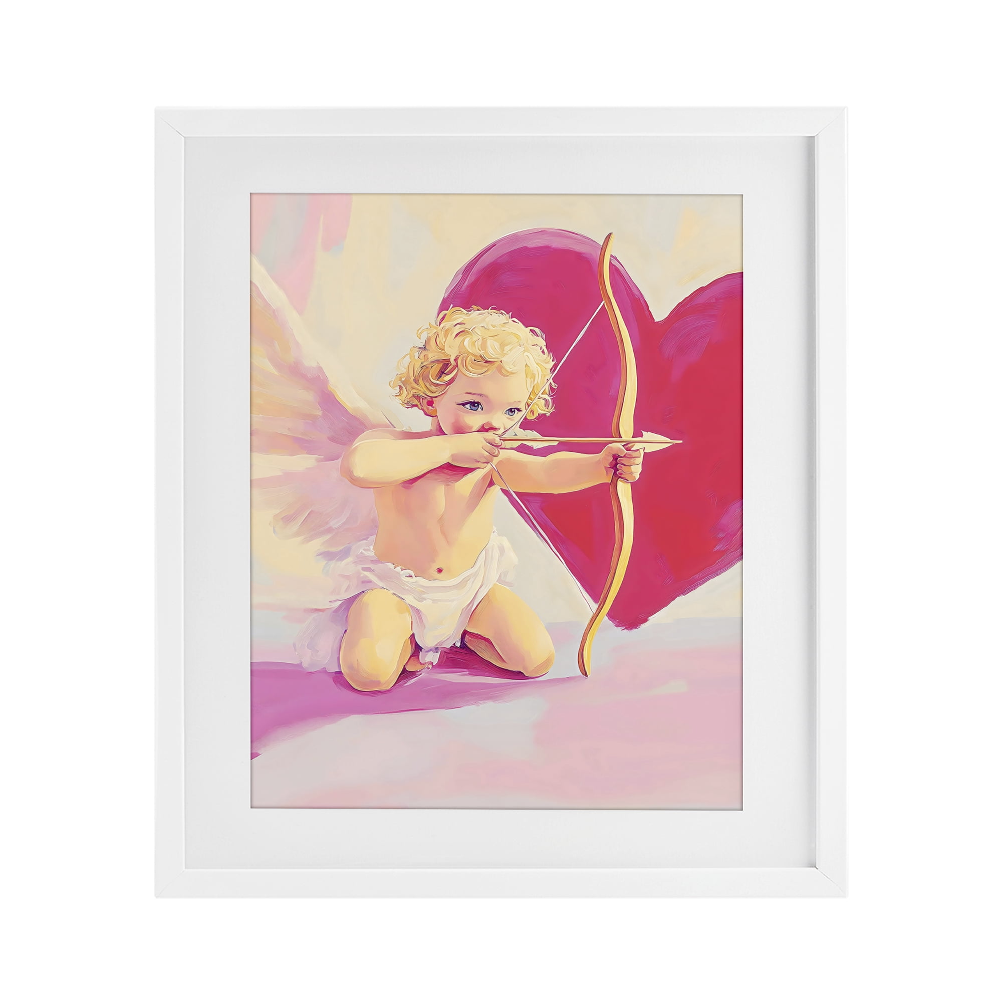 Stupell Industries Cupid Shooting Arrow with Heart White Framed Print Under Glass, design by The Prints Vibe
