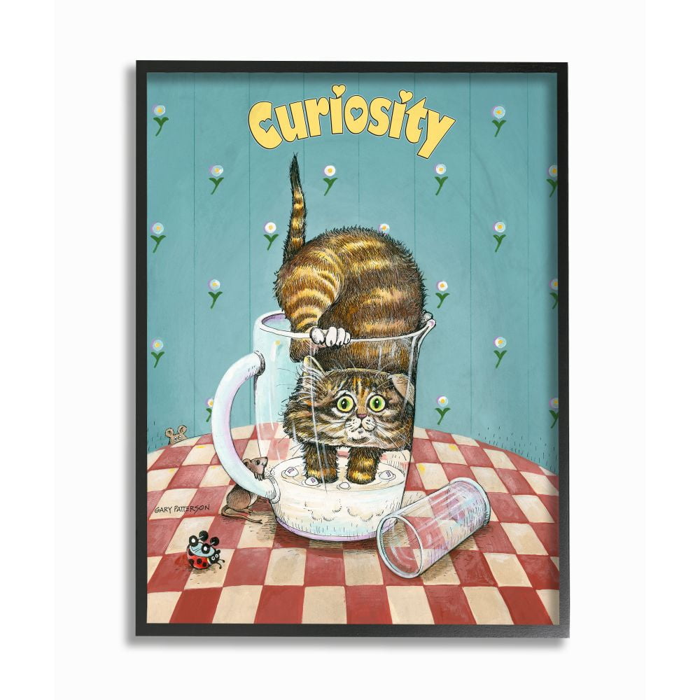 Stupell Industries Curiosity Funny Cat Cartoon Pet Design Framed Wall Art by Gary Patterson