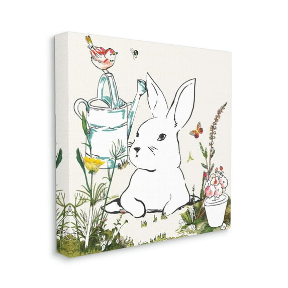 Stupell Industries Curious Bunny Rabbit Butterfly Garden Florals Canvas Wall Art, 30 x 30, Design by Sangita Bachelet