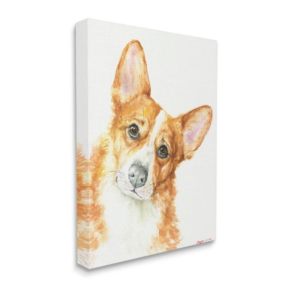 Stupell Industries Curious Corgi Dog Portrait Soft Brown Watercolor Canvas Wall Art, 24 x 30, Design by George Dyachenko