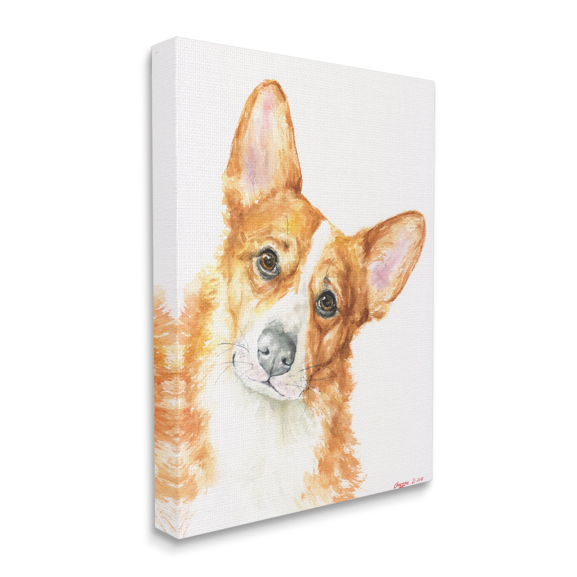 Stupell Industries Curious Corgi Dog Portrait Soft Brown Watercolor Canvas Wall Art, 30 x 40, Design by George Dyachenko