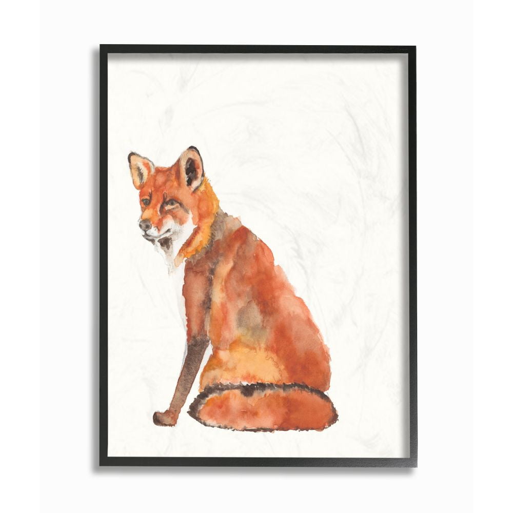 Stupell Industries Curious Fox Orange Watercolor Animal Orange Painting Black Framed Art Print Wall Art, 11x14, by Jennifer Goldberger