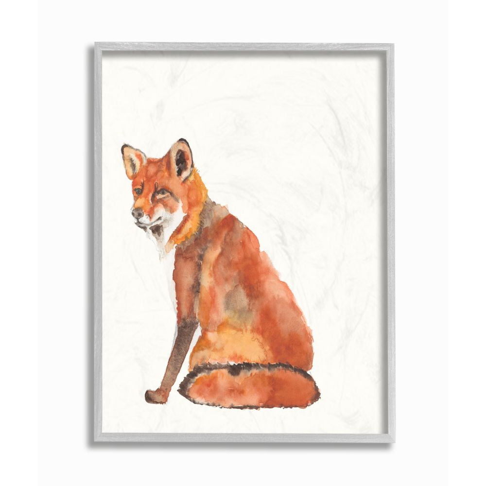 Stupell Industries Curious Fox Orange Watercolor Animal Orange Painting Gray Framed Art Print Wall Art, 11x14, by Jennifer Goldberger
