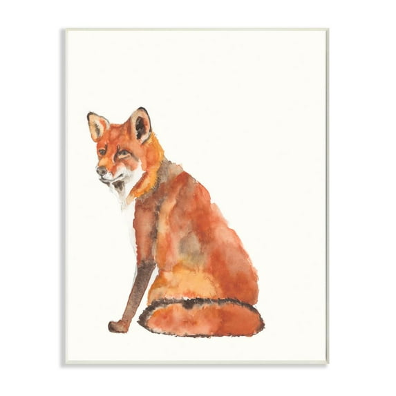 Stupell Industries Curious Fox Orange Watercolor Animal Orange Painting Wall Plaque by Jennifer Goldberger
