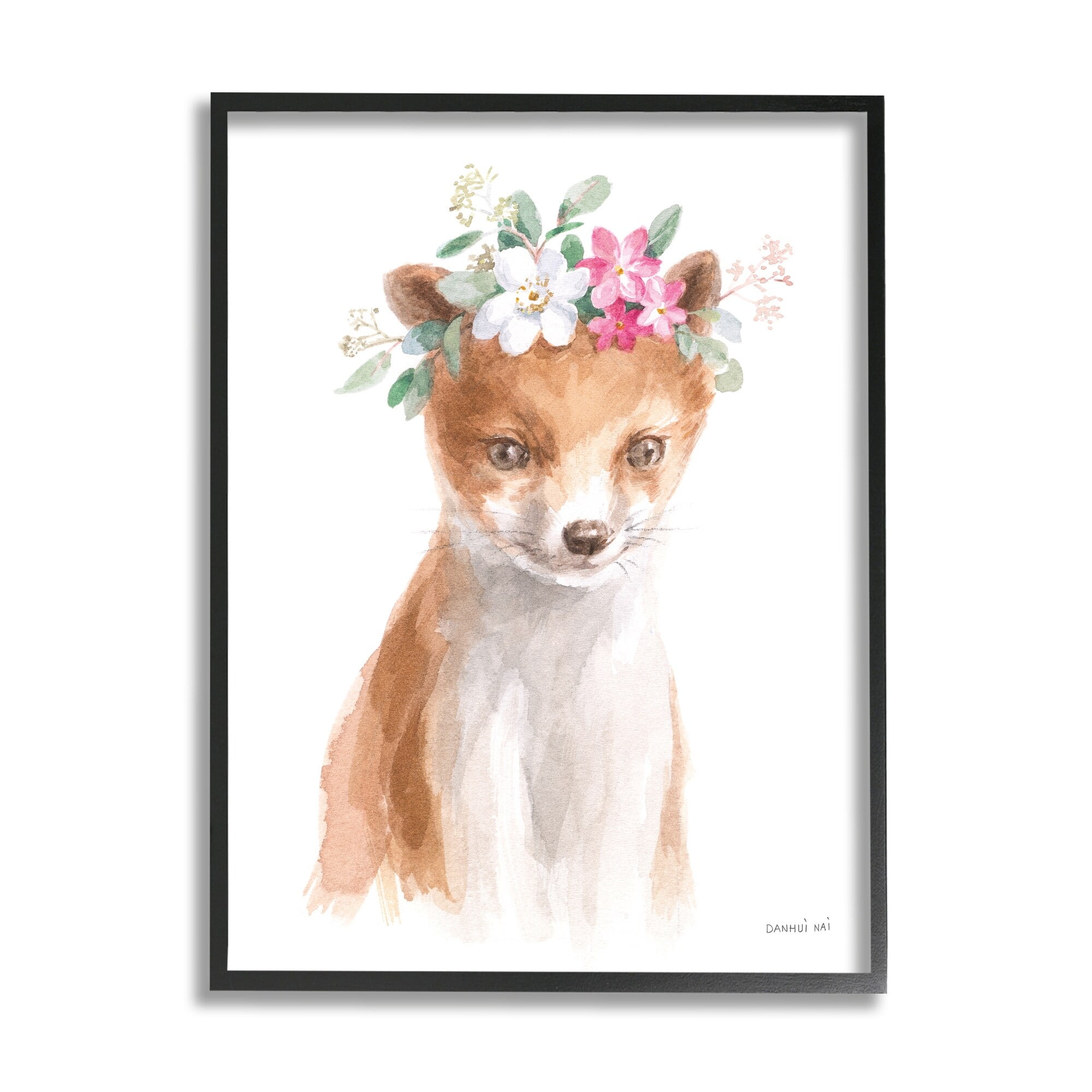 Stupell Industries Curious Fox Pink Daisy Floral Crown Woodland Animal, 11 x 14, Design by Danhui Nai