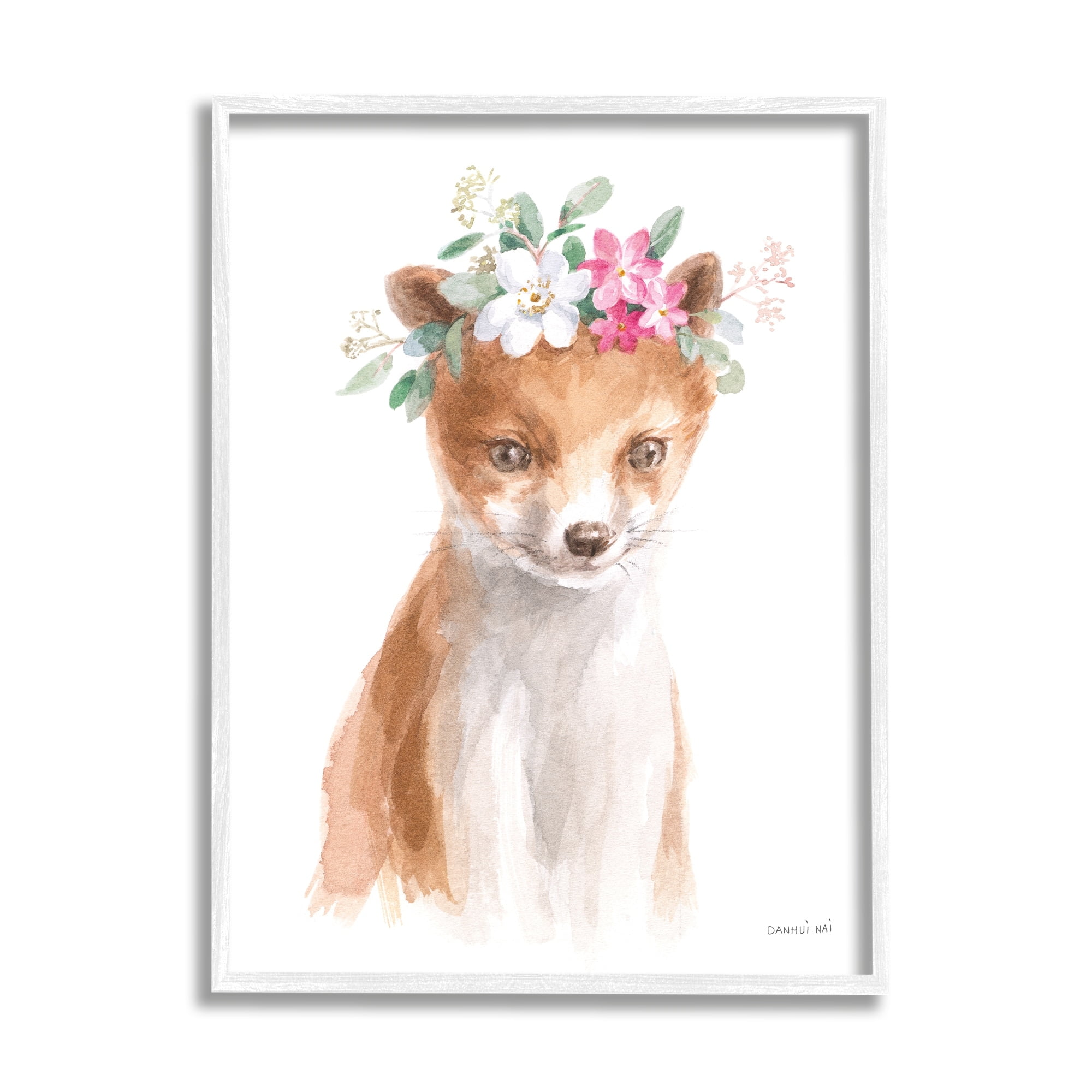 Stupell Industries Curious Fox Pink Daisy Floral Crown Woodland Animal, 16 x 20, Design by Danhui Nai