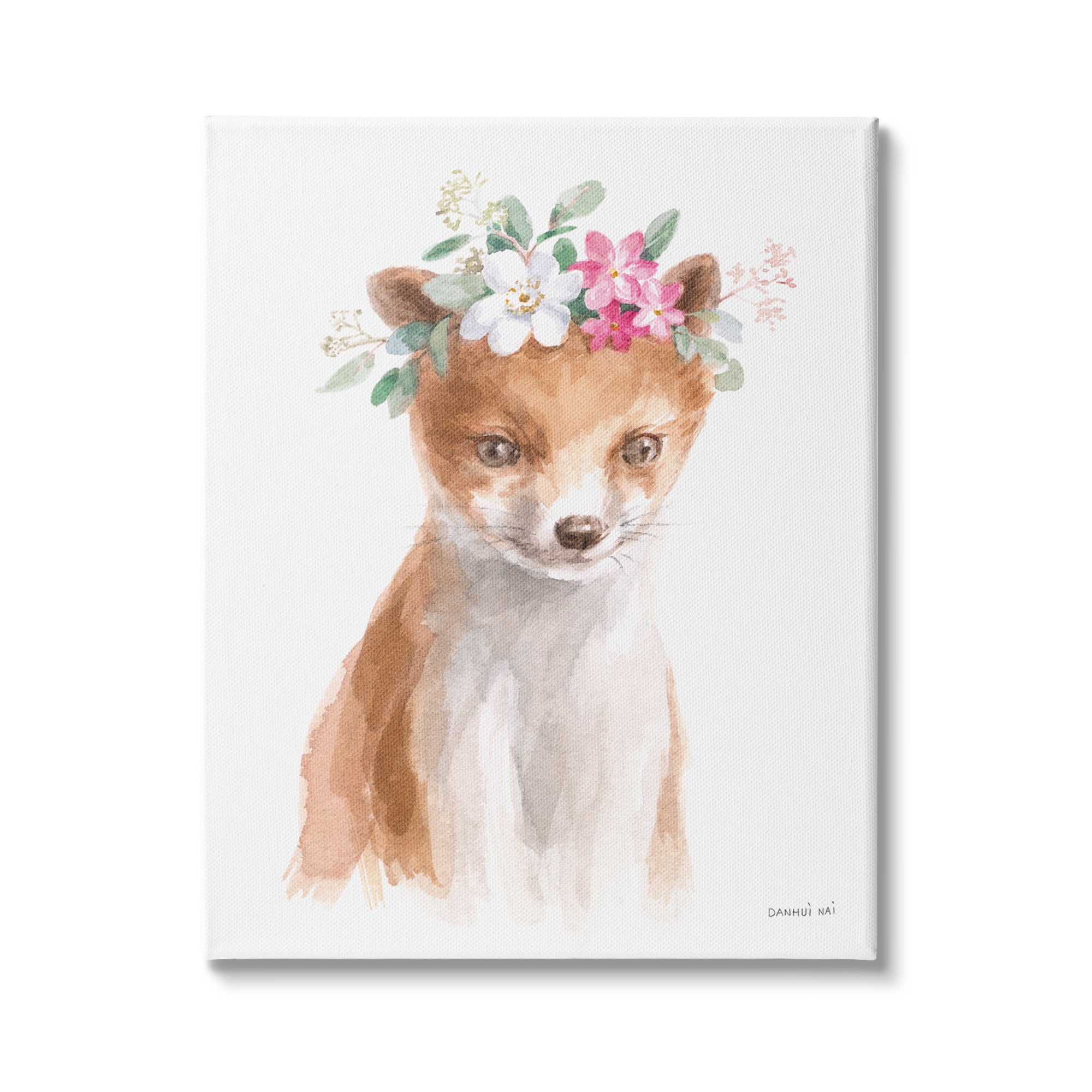 Stupell Industries Curious Fox Pink Daisy Floral Crown Woodland Animal, 24 x 30, Design by Danhui Nai