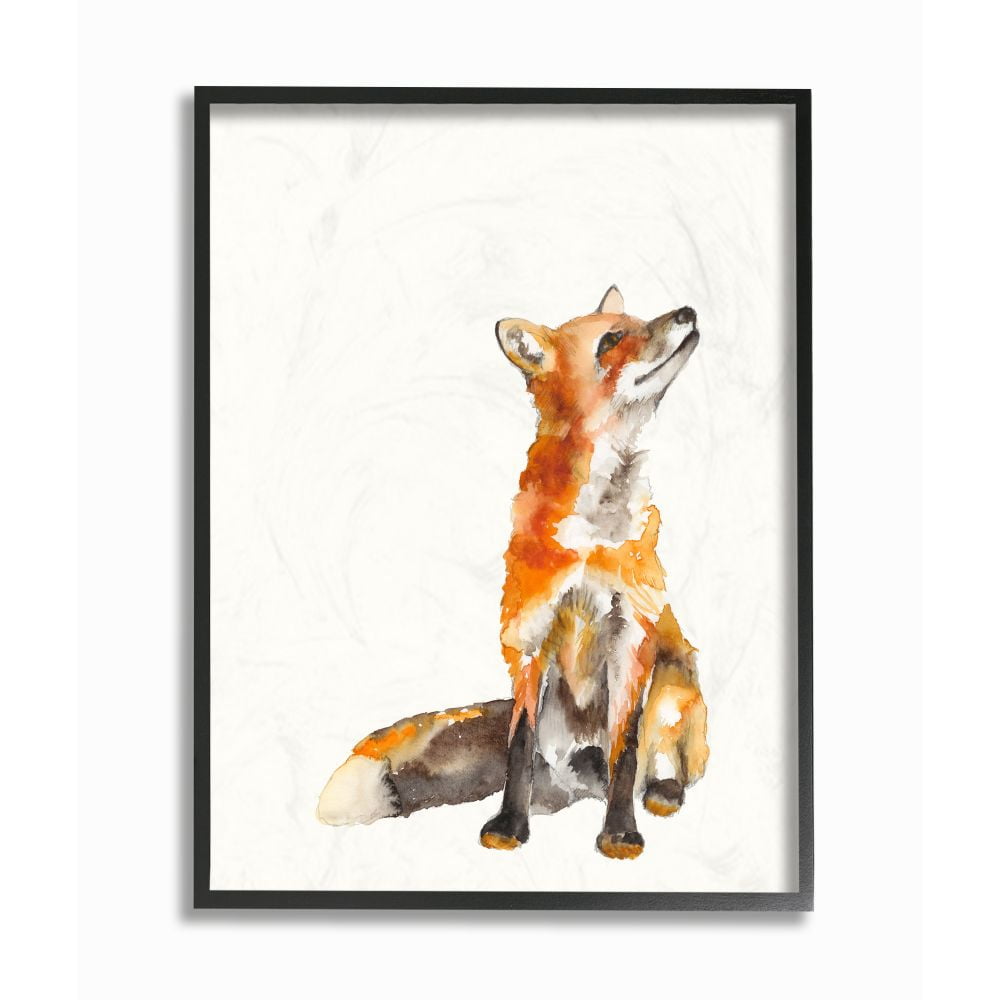 Stupell Industries Curious Fox Watercolor Orange Animal Painting Framed Wall Art by Jennifer Goldberger, 24" x 30", Black Framed