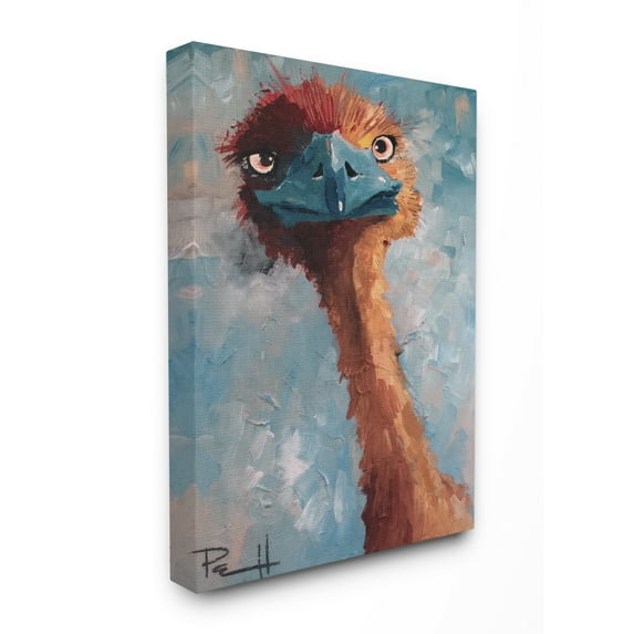 Stupell Industries Curious Ostrich Funny Red Blue Animal Painting Canvas Wall Art, 24 x 30, bySean Parnell