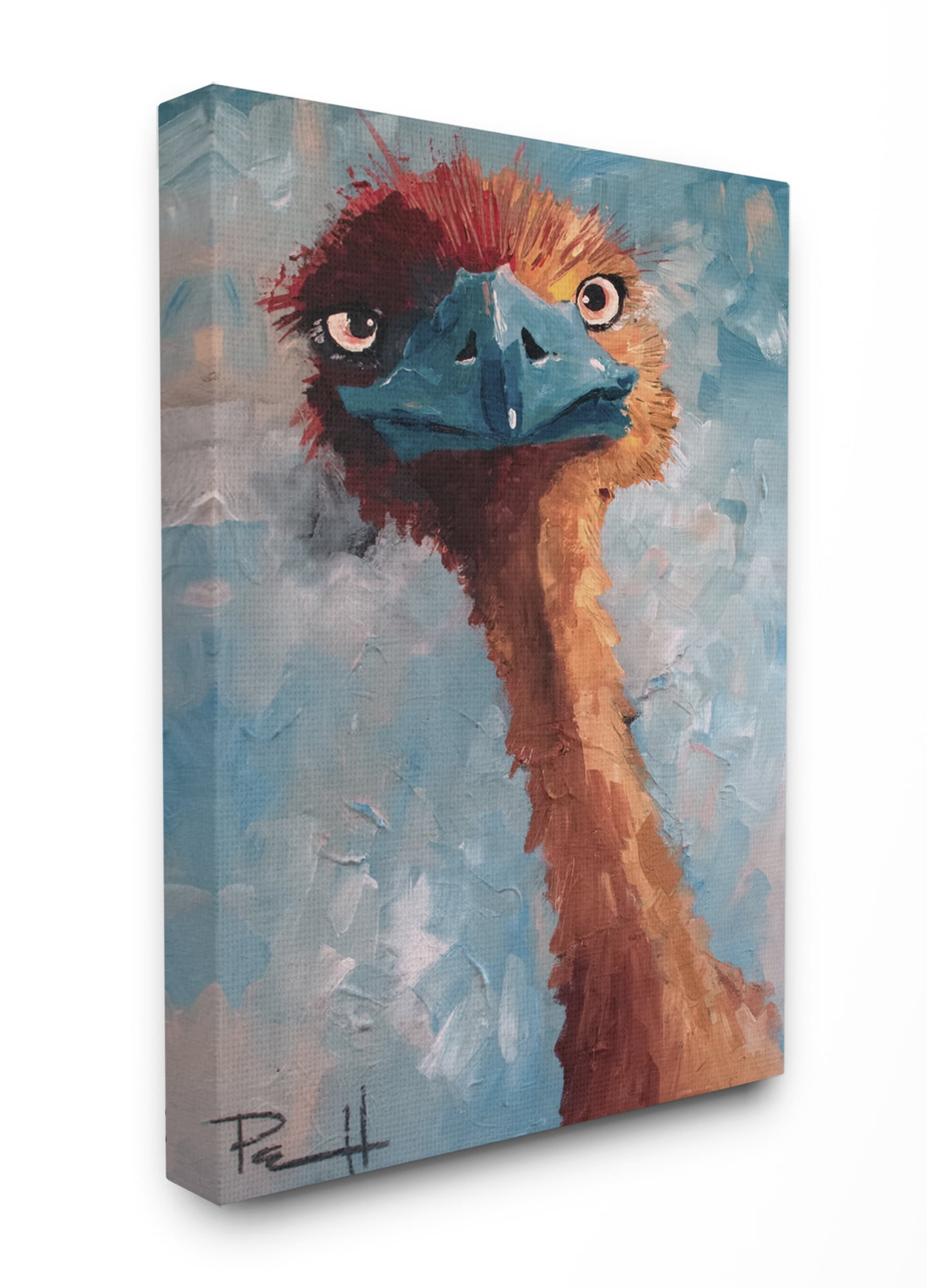 Stupell Industries Curious Ostrich Funny Red Blue Animal Painting Canvas Wall Art, 30 x 40, bySean Parnell