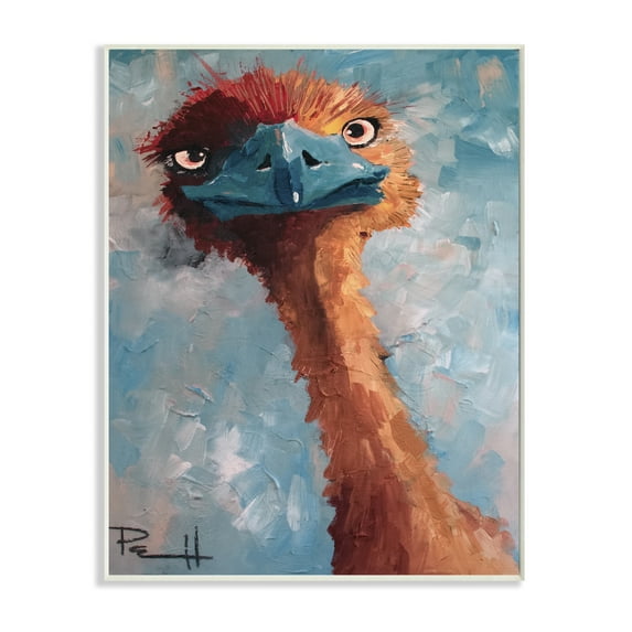 Stupell Industries Curious Ostrich Funny Red Blue Animal Painting Unframed Art Print Wall Art, 13x19, by Sean Parnell