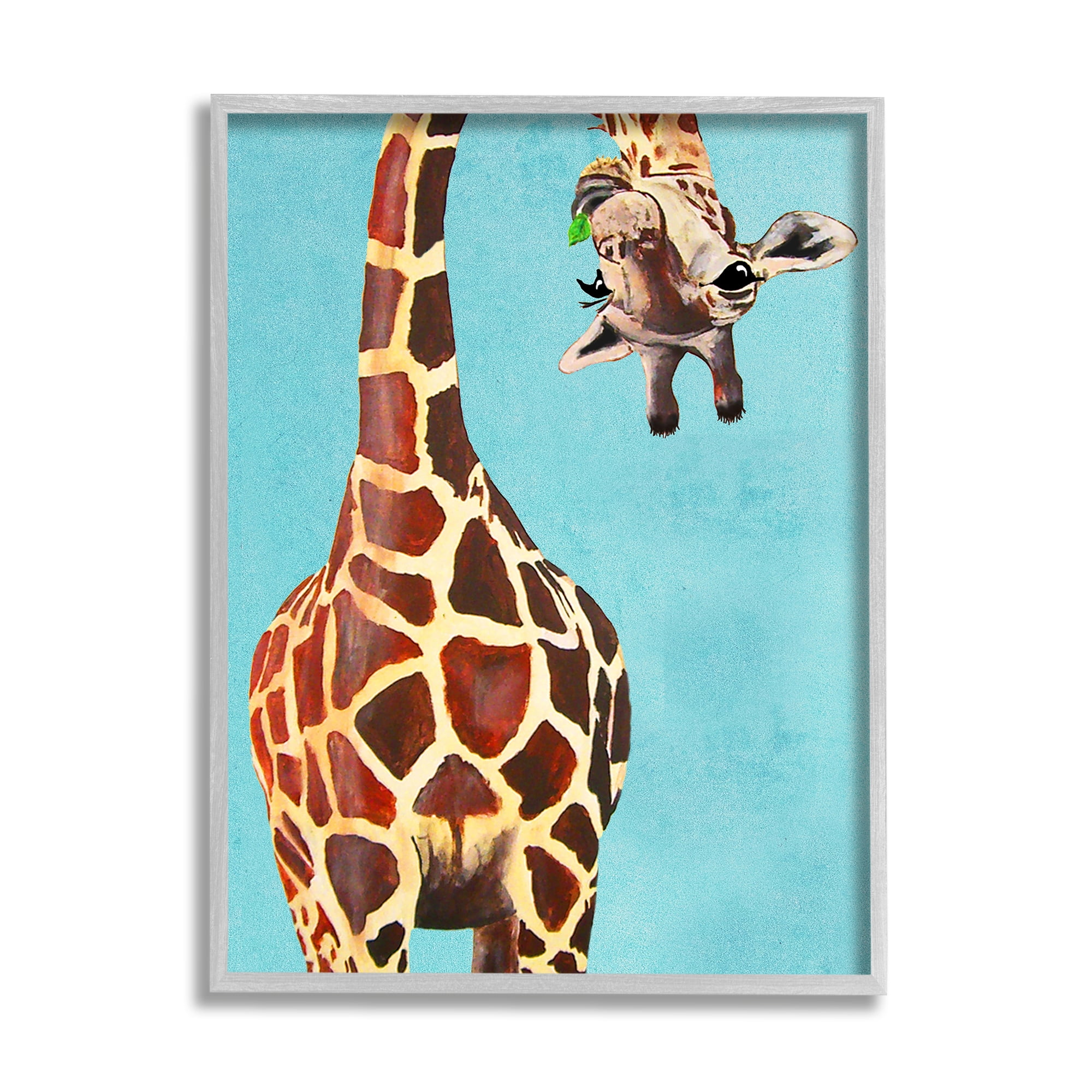 Stupell Industries Curious Upside Down Giraffe Chewing Leaves on Blue Background, 11 x 14,Design by Coco de Paris