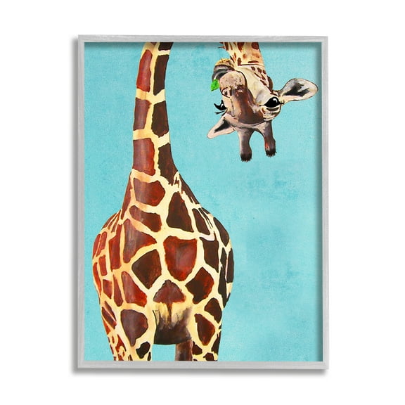Stupell Industries Curious Upside Down Giraffe Chewing Leaves on Blue Background, 11 x 14,Design by Coco de Paris