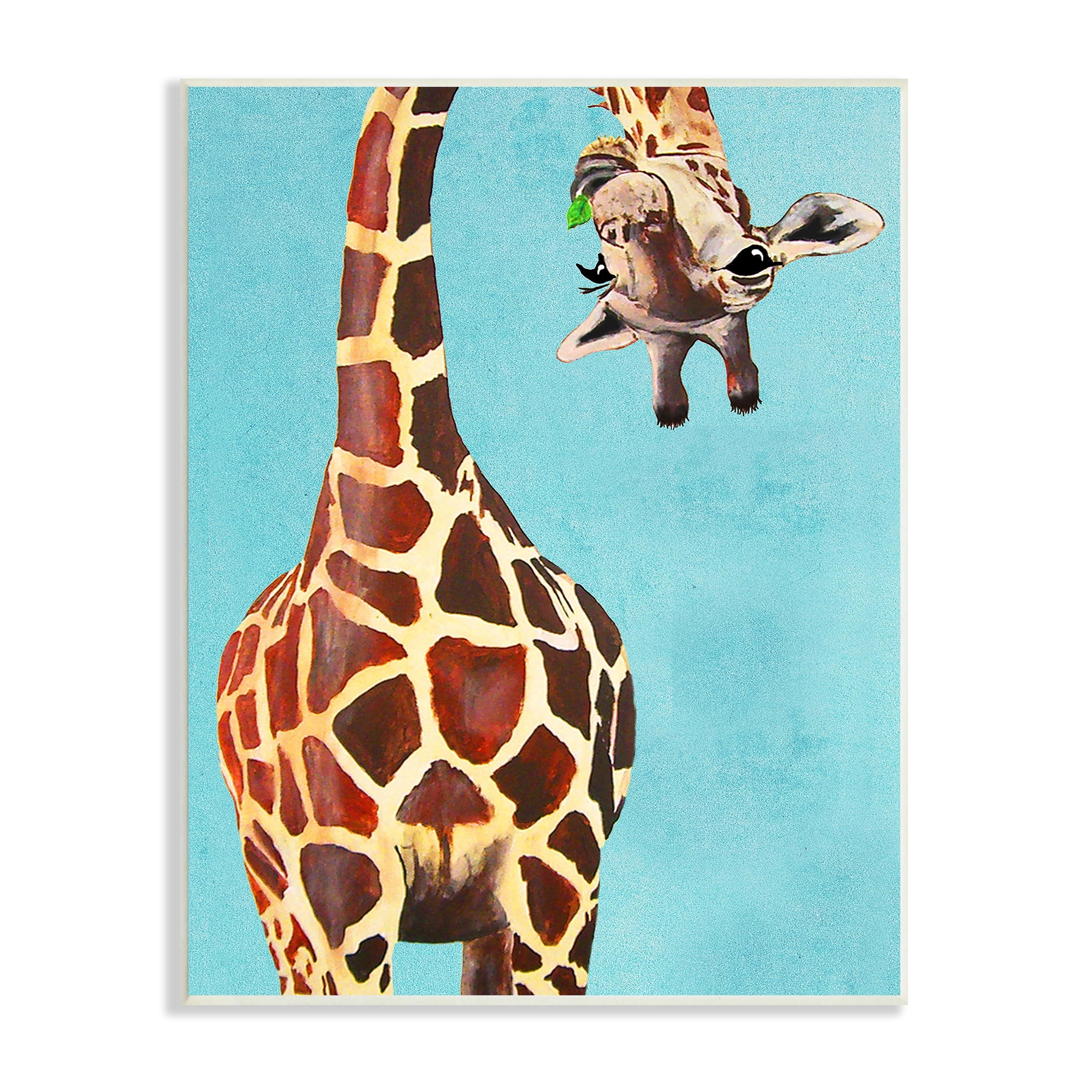 Stupell Industries Curious Upside Down Giraffe Chewing Leaves on Blue Background, 13 x 19,Design by Coco de Paris