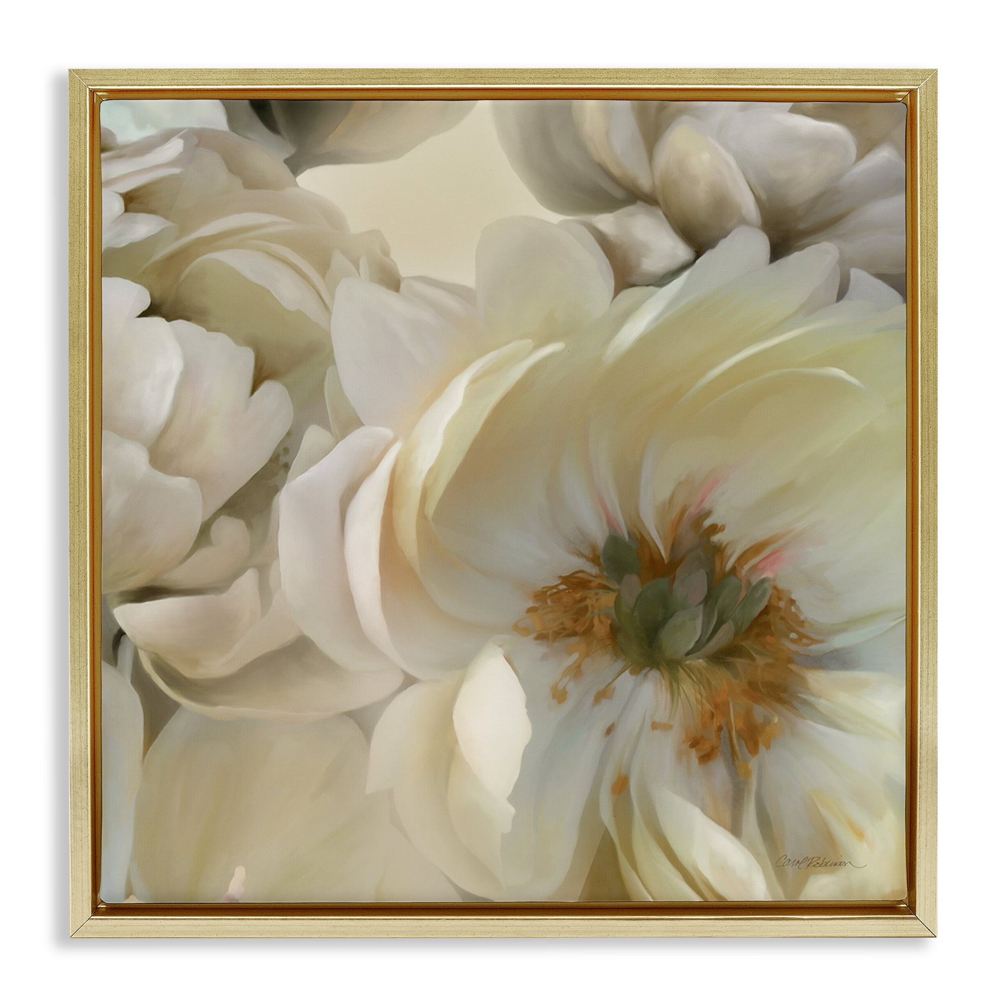 Stupell Industries Curled Magnolia Petals Plants & Flowers Photography Gold Floater Framed Canvas Art Print Wall Art, 18 x 18