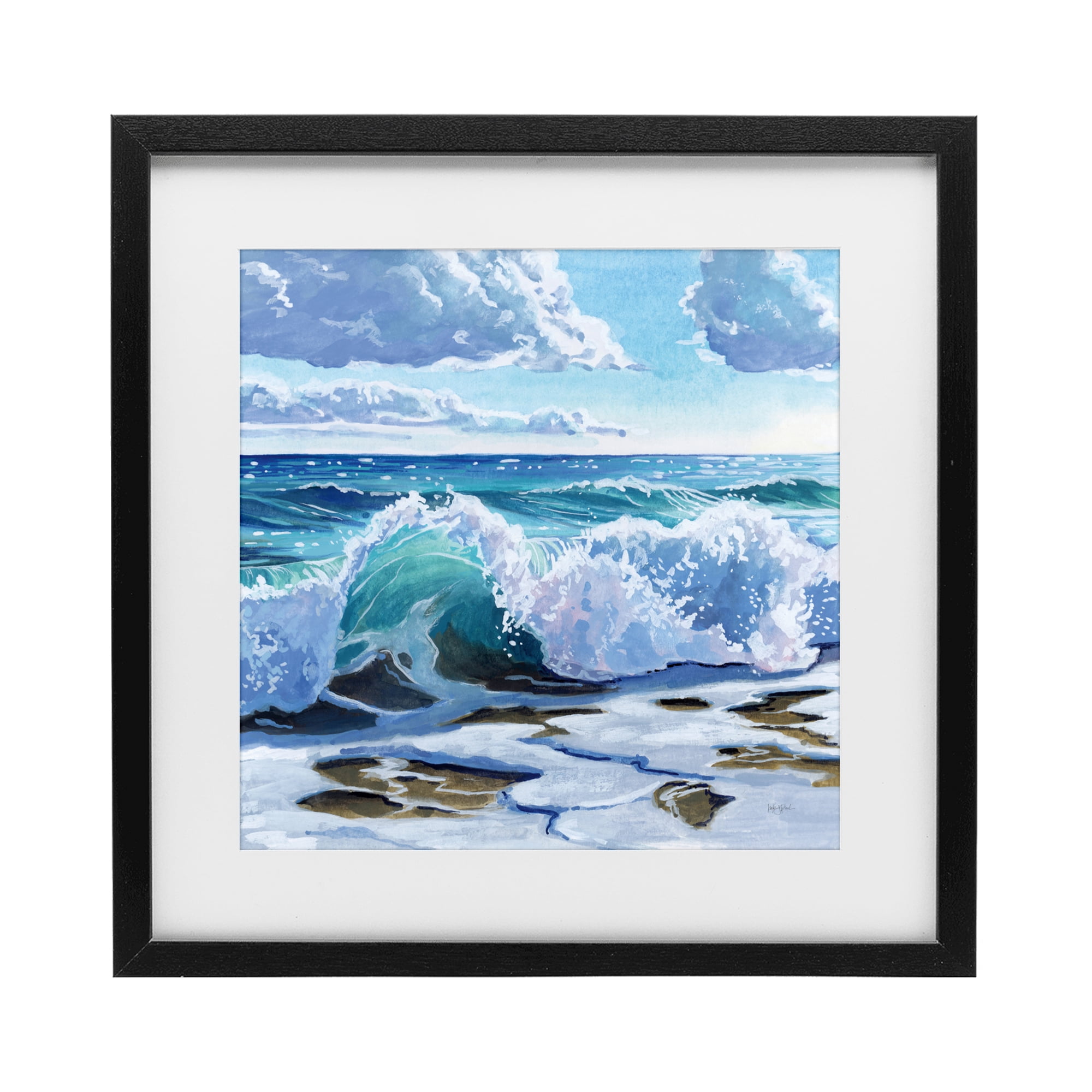 Stupell Industries Curling Aqua Wave on Shore Black Framed Print Under Glass, design by Kate Jarvik Birch