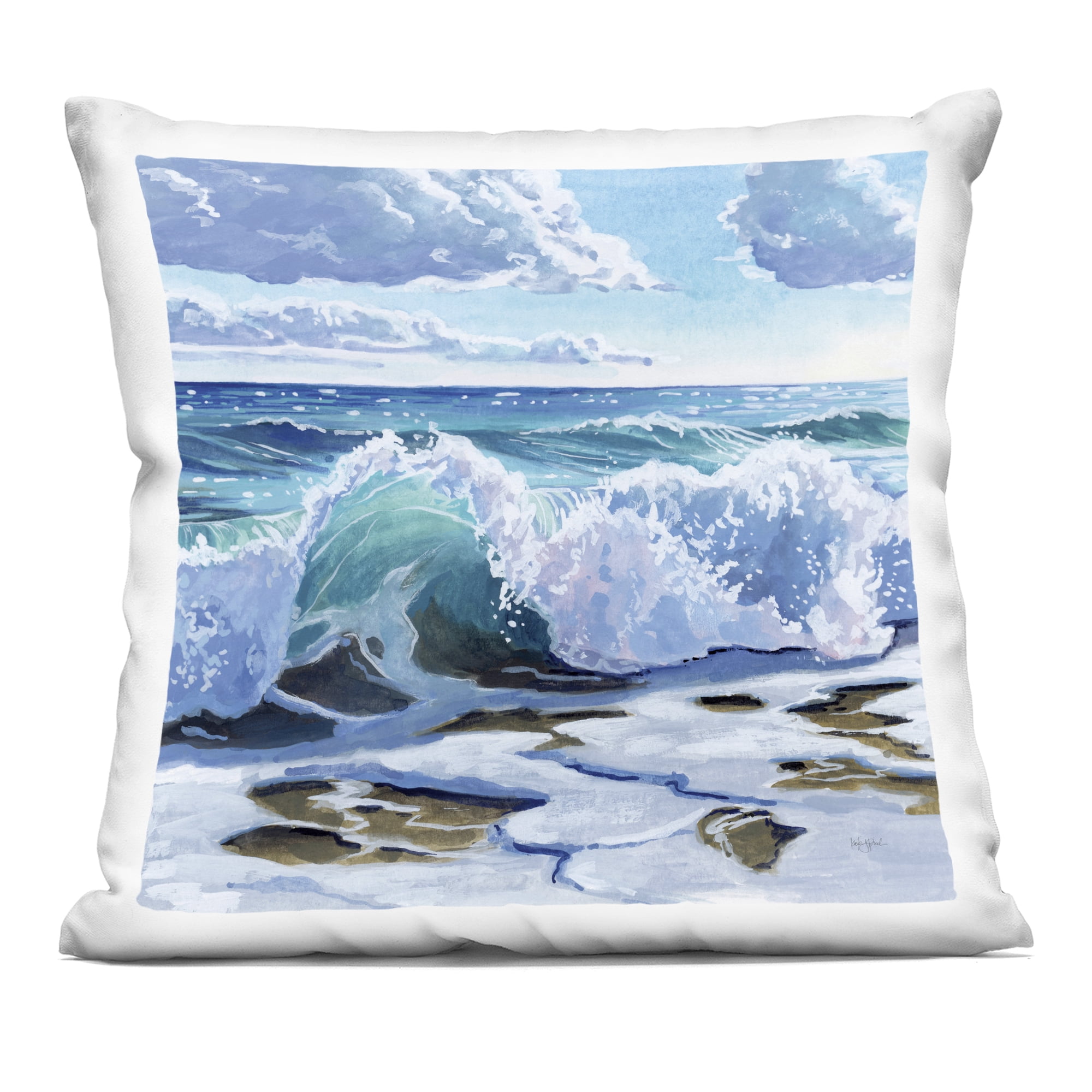 Stupell Industries Curling Aqua Wave on Shore Decorative Printed Throw Pillow, design by Kate Jarvik Birch