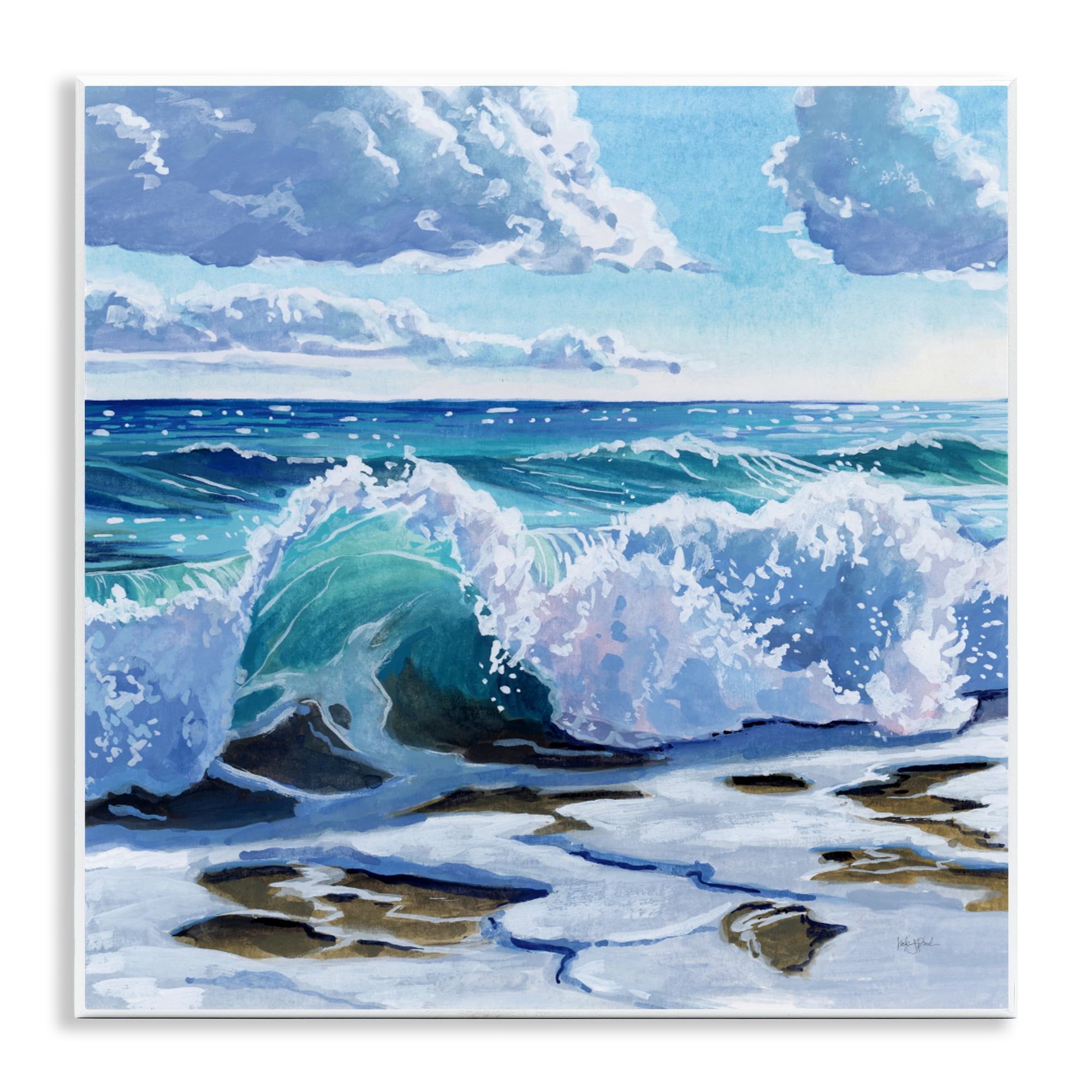 Stupell Industries Curling Aqua Wave on Shore Wall Plaque Art, design by Kate Jarvik Birch
