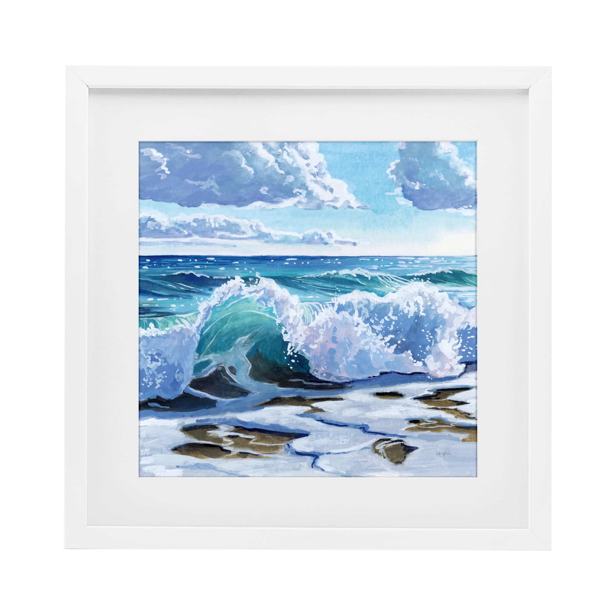 Stupell Industries Curling Aqua Wave on Shore White Framed Print Under Glass, design by Kate Jarvik Birch