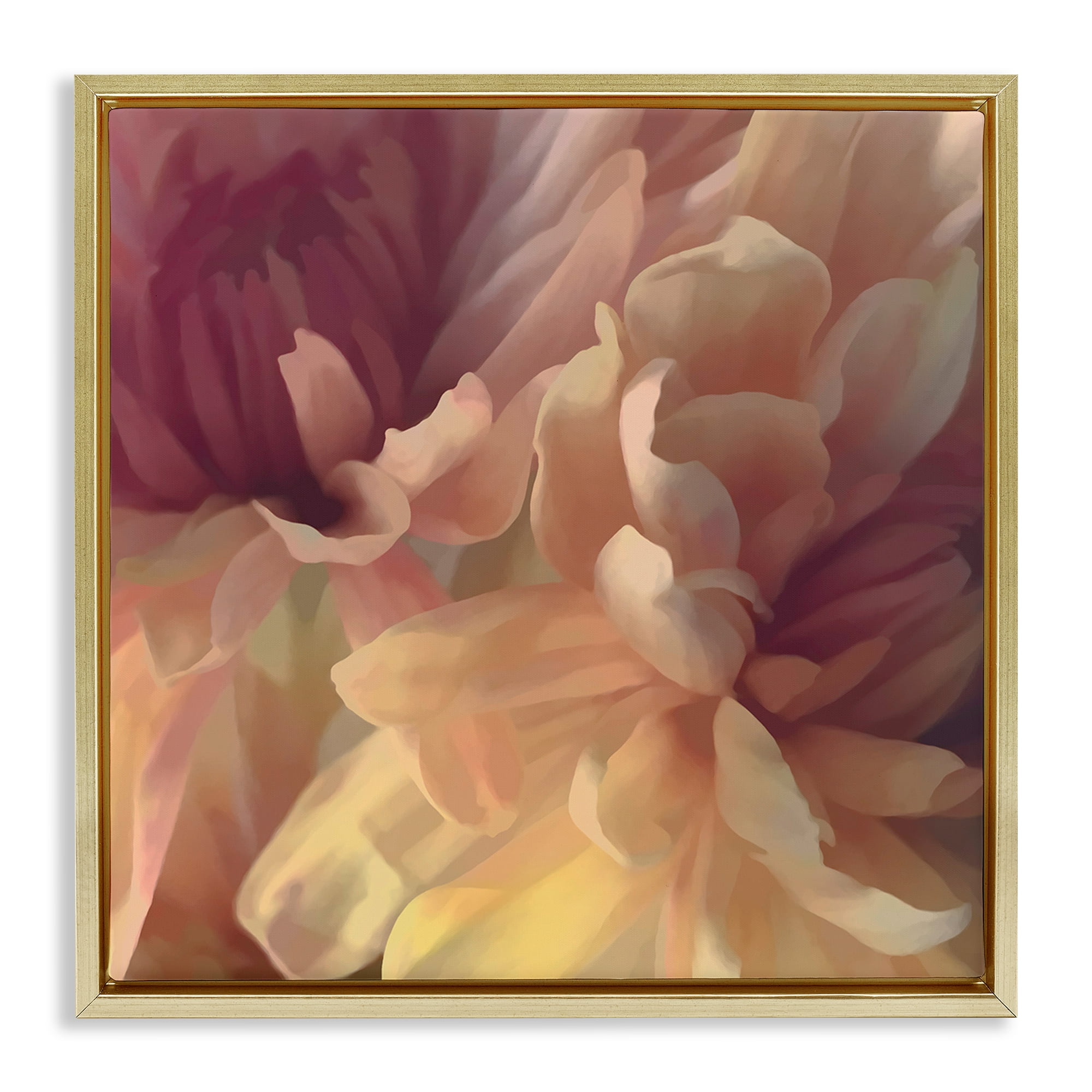 Stupell Industries Curling Dahlia Petals Botanical & Floral Painting Gold Floater Framed Art Print Wall Art, 18 x 18