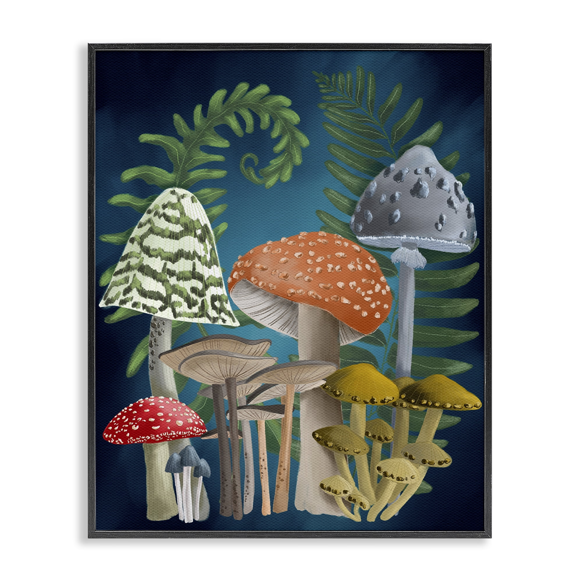 Stupell Industries Curling Ferns & Mushrooms Botanical & Floral Painting Black Framed Art Print Wall Art, 24 x 30