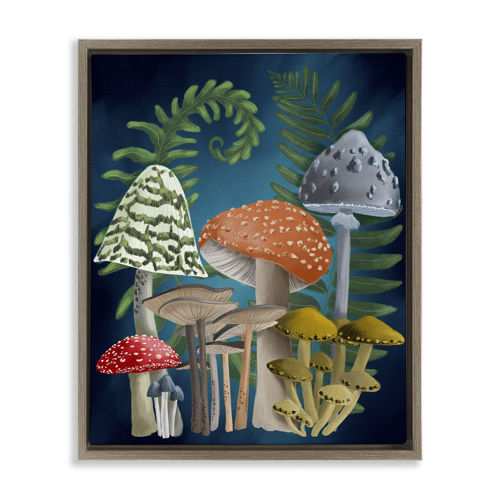 Stupell Industries Curling Ferns & Mushrooms Botanical & Floral Painting Brown Floater Framed Art Print Wall Art, 17 x 21