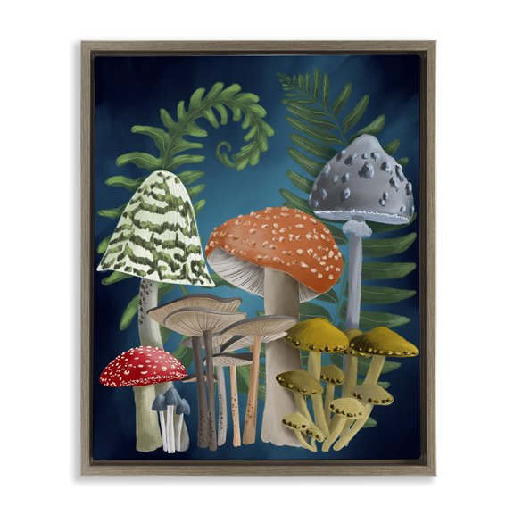 Stupell Industries Curling Ferns & Mushrooms Botanical & Floral Painting Brown Floater Framed Art Print Wall Art, 17 x 21