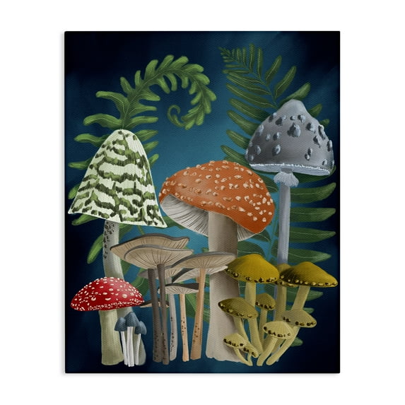 Stupell Industries Curling Ferns & Mushrooms Botanical & Floral Painting Gallery Wrapped Canvas Art Print Wall Art, 36 x 48