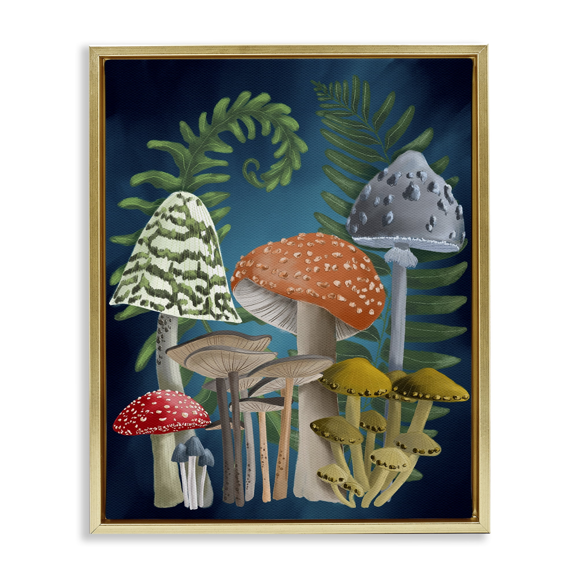 Stupell Industries Curling Ferns & Mushrooms Botanical & Floral Painting Gold Floater Framed Art Print Wall Art, 25 x 31