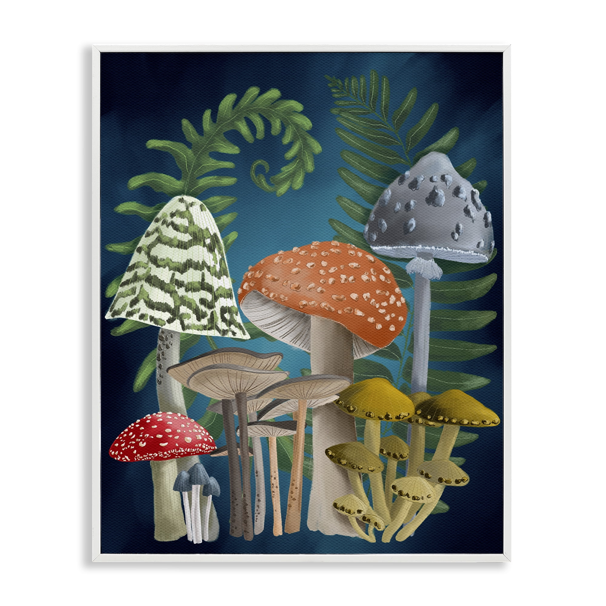 Stupell Industries Curling Ferns & Mushrooms Botanical & Floral Painting White Framed Art Print Wall Art, 24 x 30