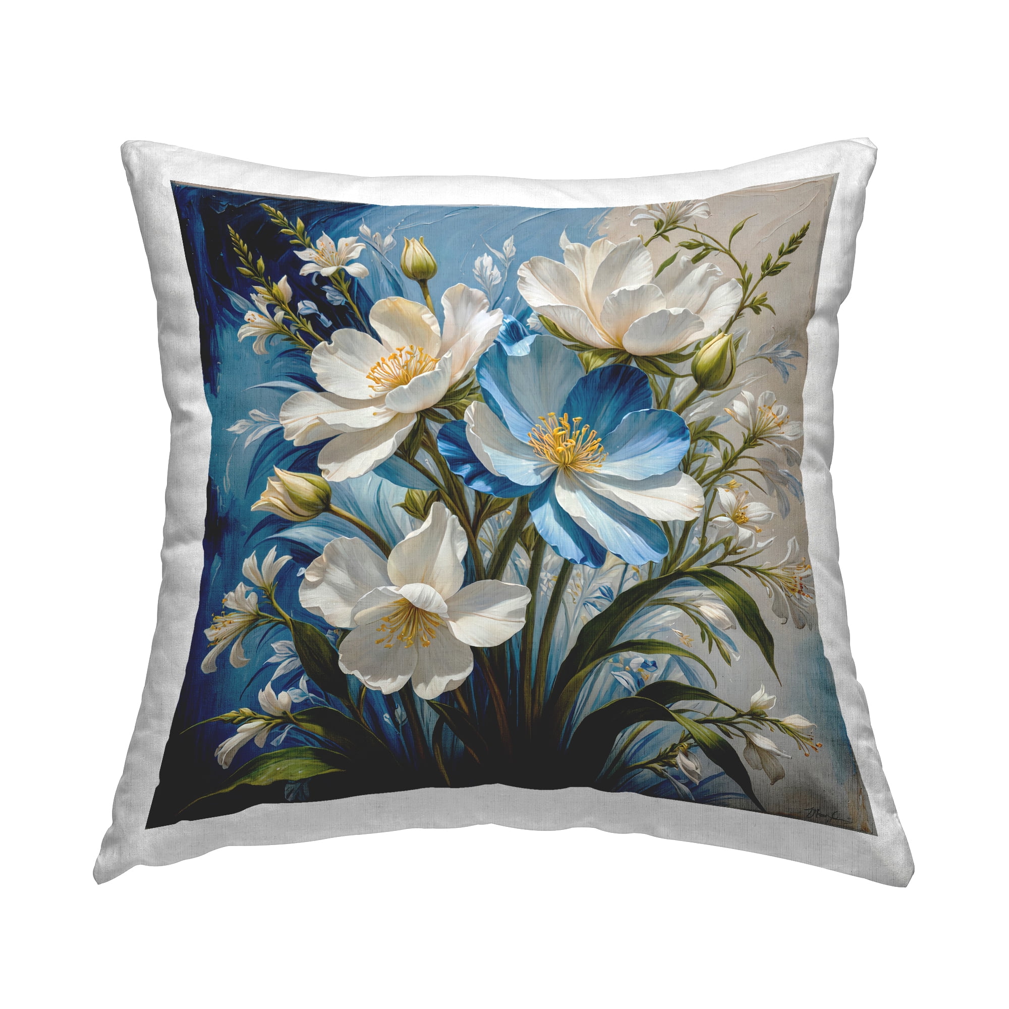 Stupell Industries Curling Floral Petals on Blue Decorative Printed Throw Pillow Design by Yuri Khrushch.
