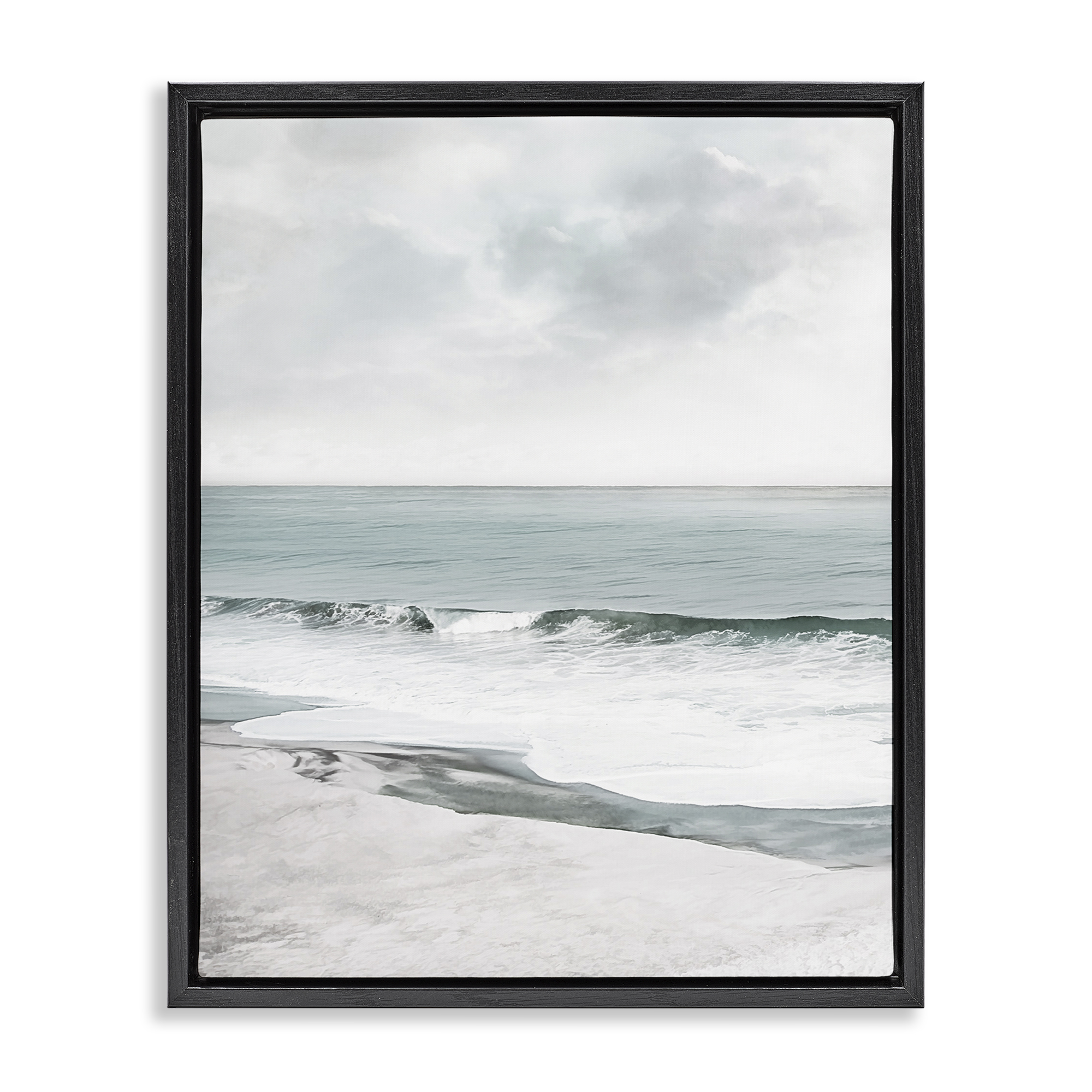 Stupell Industries Curling Ocean Waves Landscape Photography Black Floater Framed Canvas Art Print Wall Art, 25 x 31