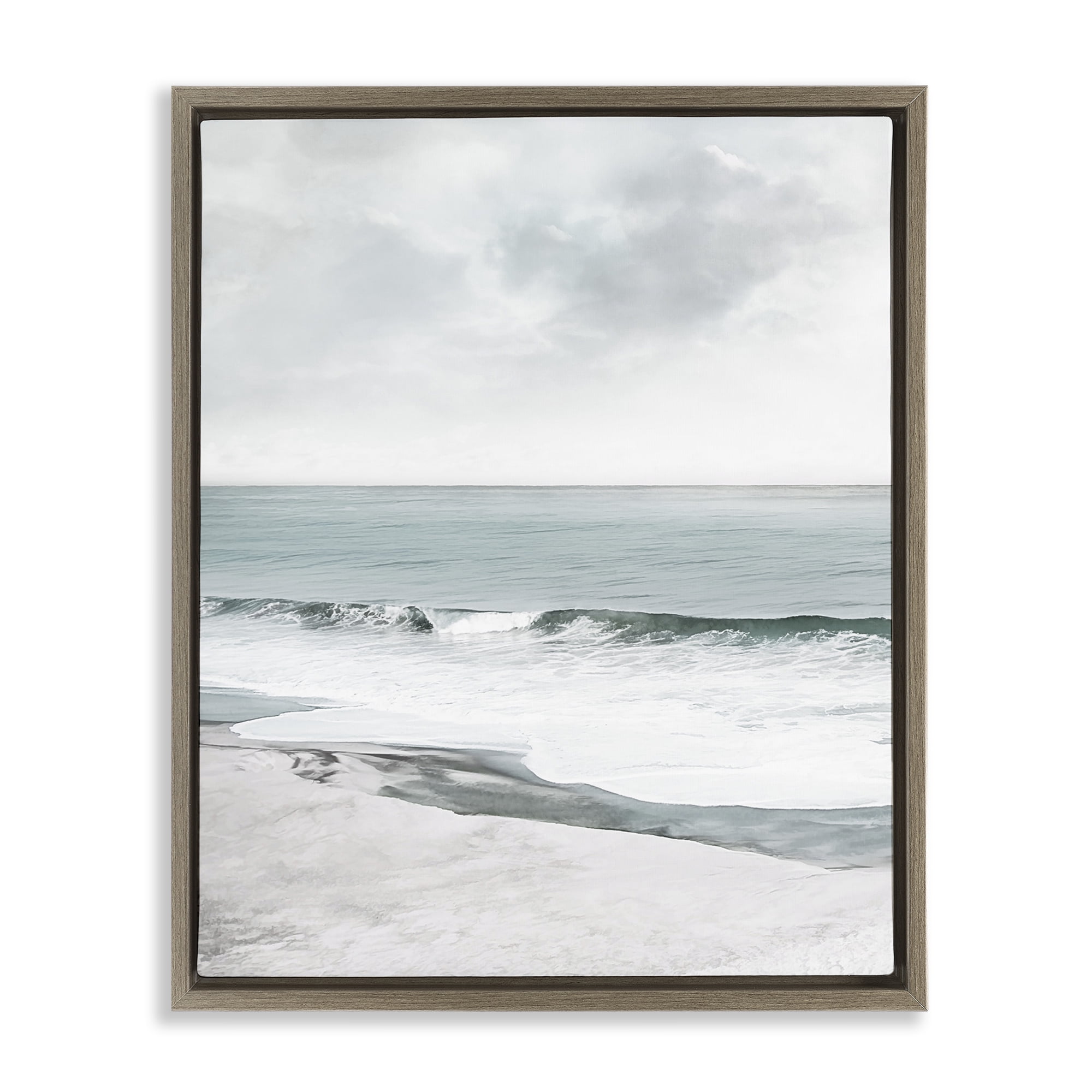 Stupell Industries Curling Ocean Waves Landscape Photography Brown Floater Framed Canvas Art Print Wall Art, 25 x 31
