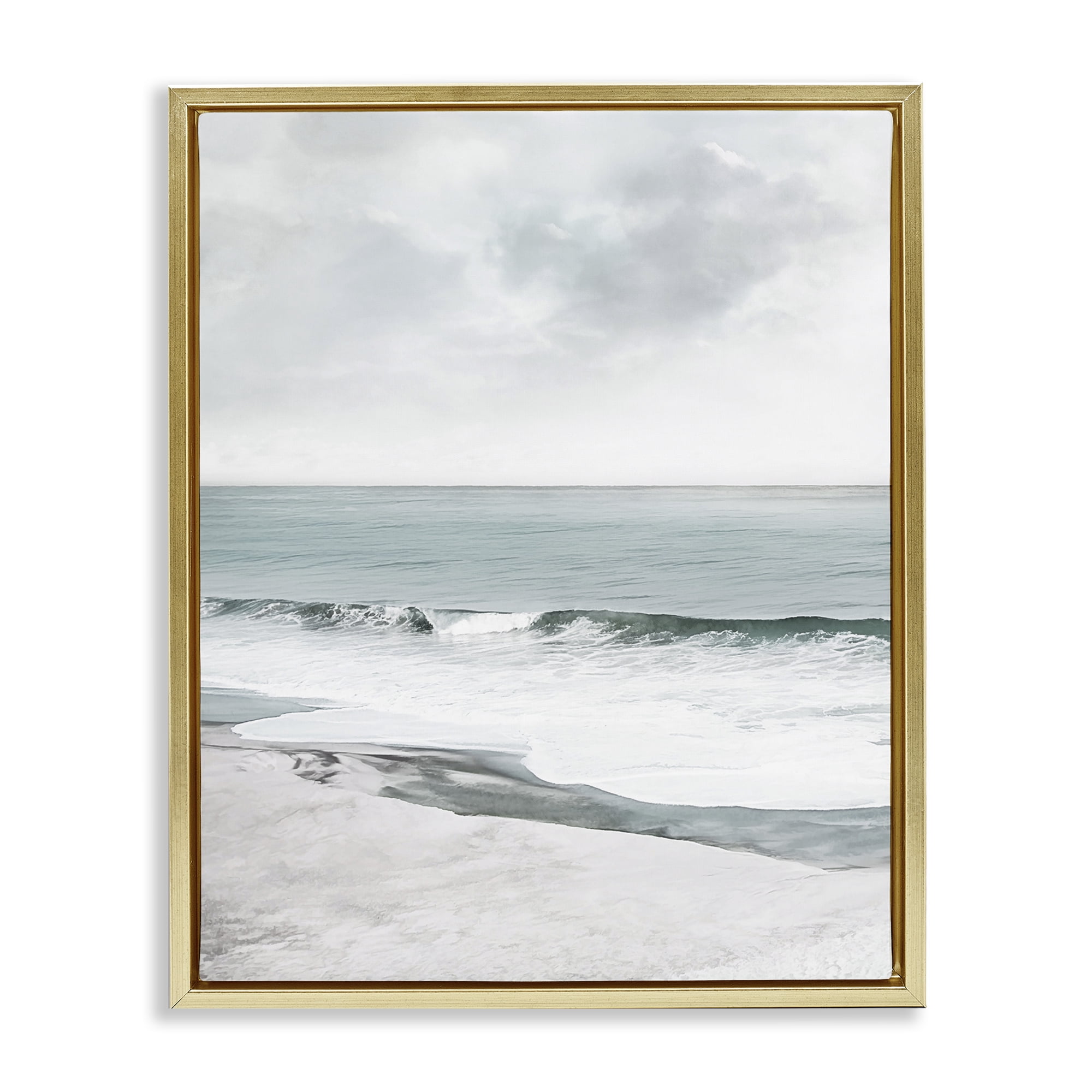 Stupell Industries Curling Ocean Waves Landscape Photography Gold Floater Framed Canvas Art Print Wall Art, 17 x 21