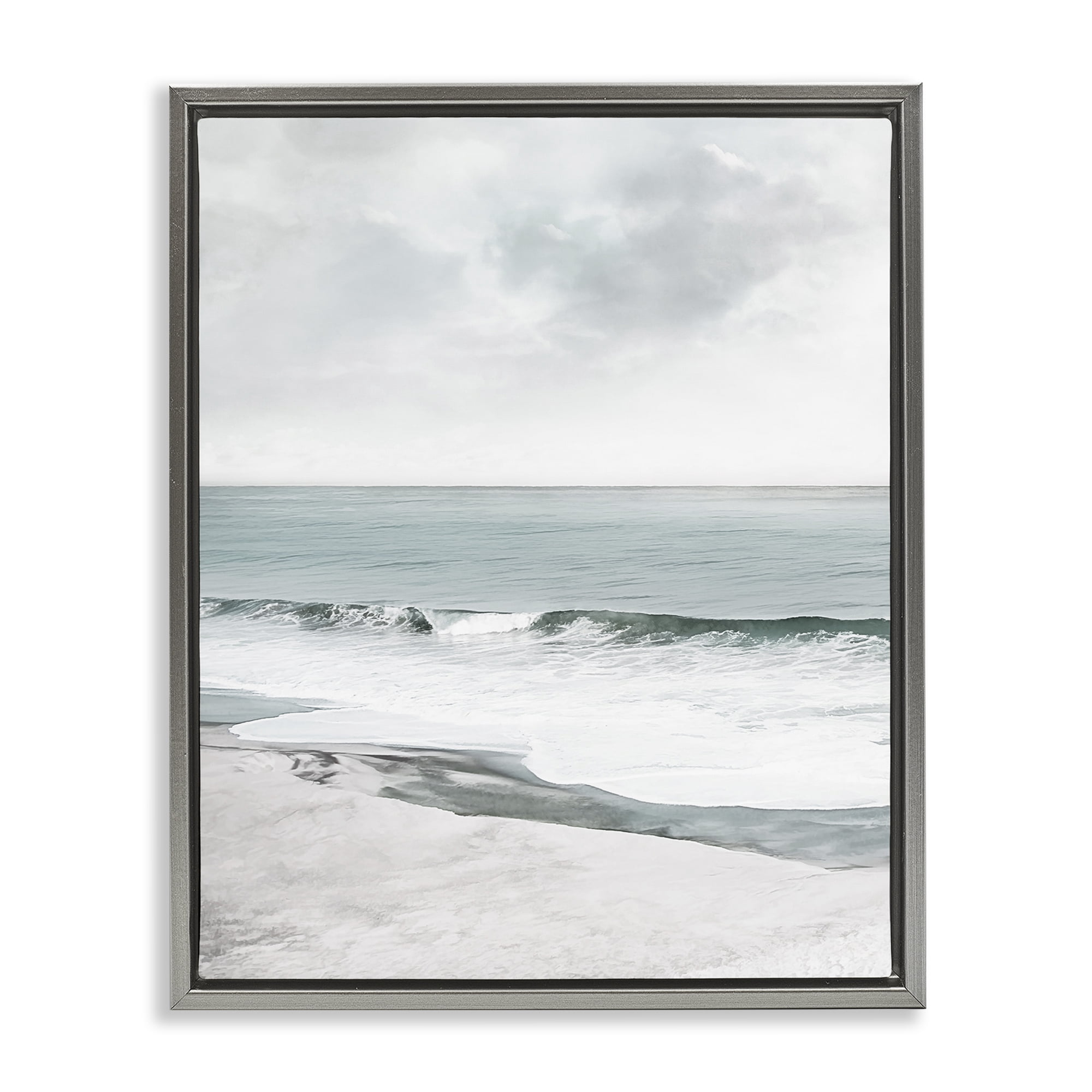 Stupell Industries Curling Ocean Waves Landscape Photography Gray Floater Framed Canvas Art Print Wall Art, 25 x 31