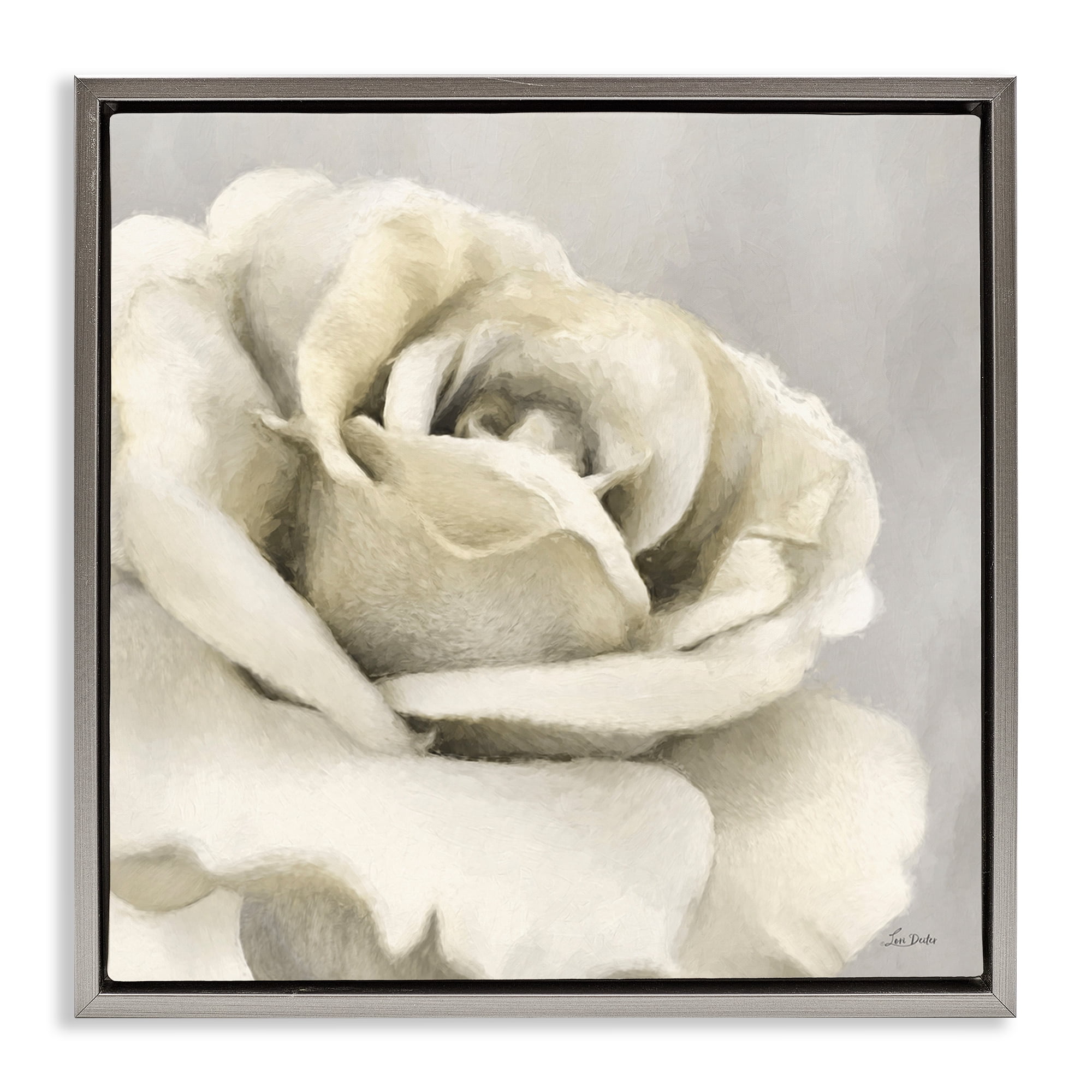 Stupell Industries Curling Rose Petals Botanical & Floral Painting Gray Floater Framed Art Print Wall Art, 18 x 18
