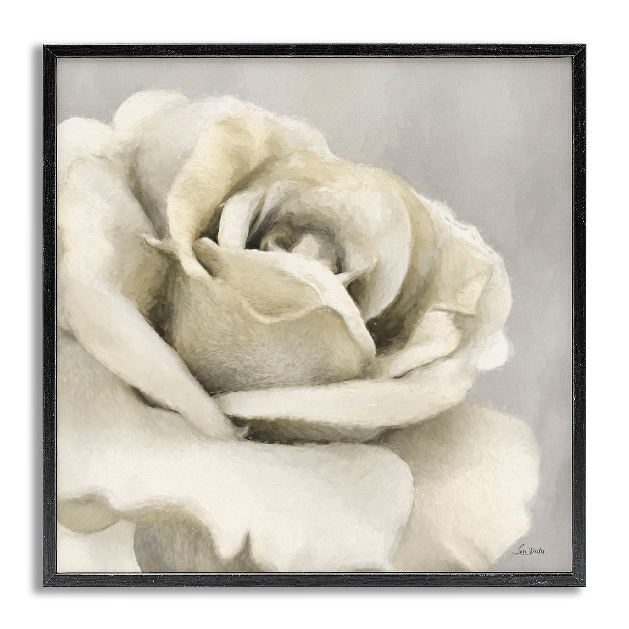 Stupell Industries Curling Rose Petals Botanical & Floral Painting Gray Framed Art Print Wall Art, 12 x 12