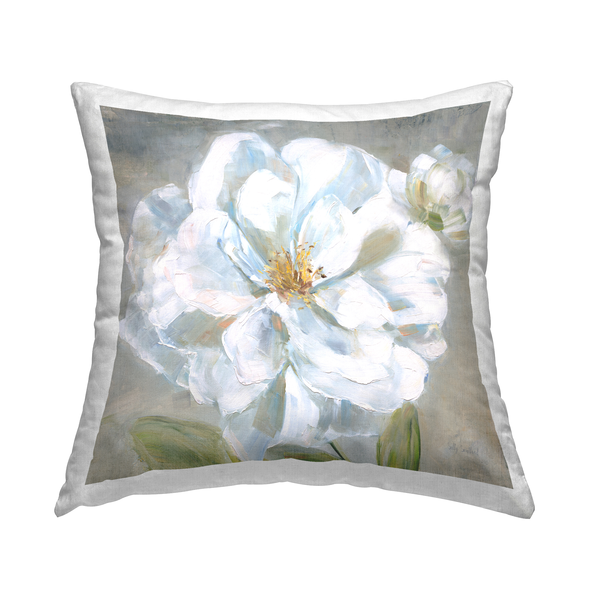 Stupell Industries Curling White Flower Petals Decorative Printed Throw Pillow Design by Sally Swatland.
