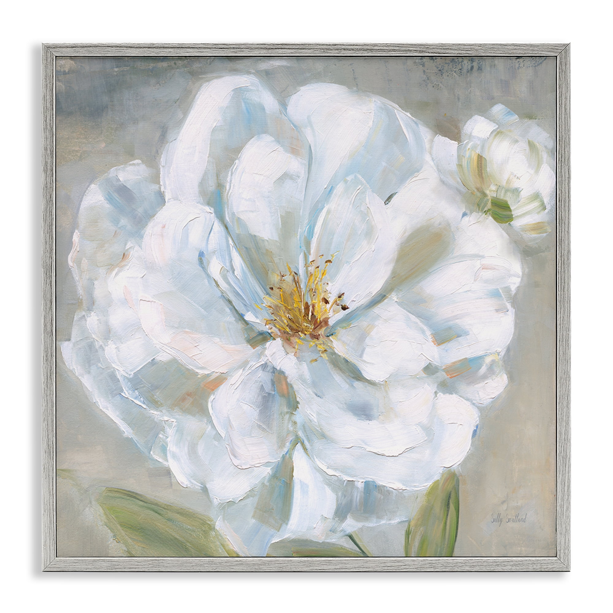 Stupell Industries Curling White Flower Petals Plants & Flowers Painting Gray Framed Art Print Wall Art, 24 x 24