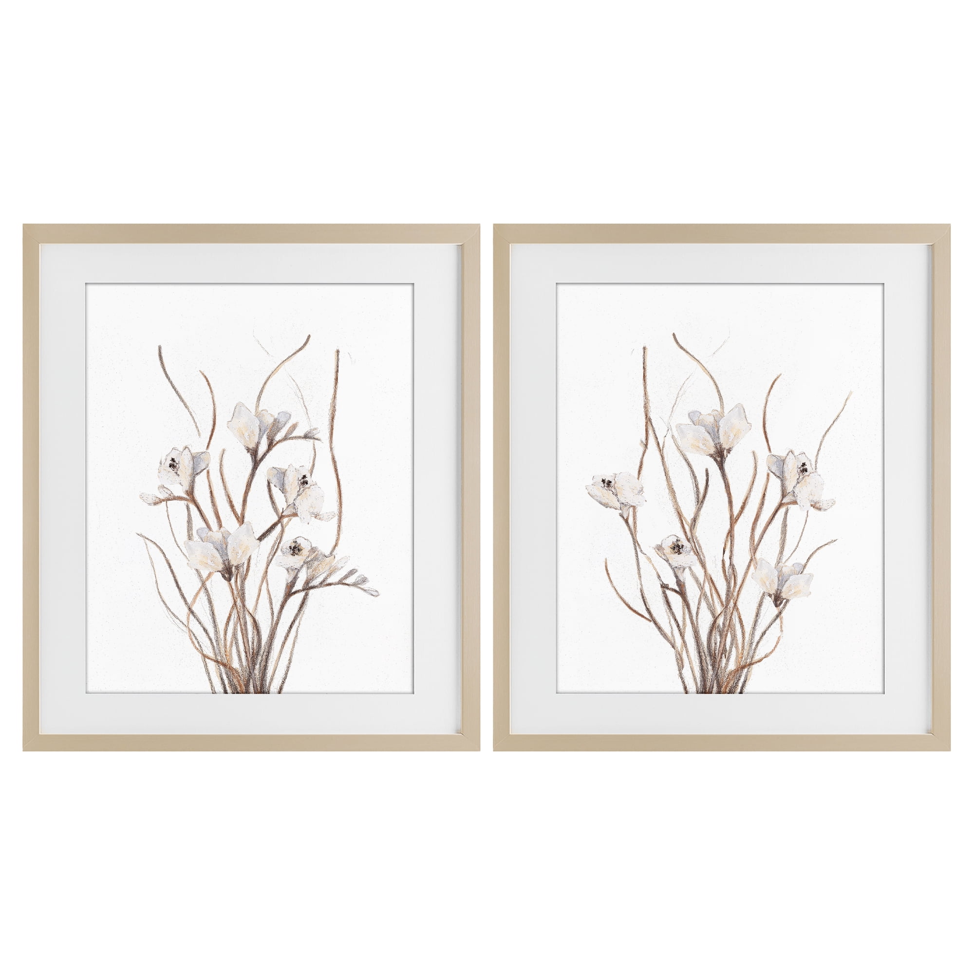 Stupell Industries Curly Branches Wildflowers 2 Piece Birch Framed Print Under Glass Set, design by Lanie Loreth