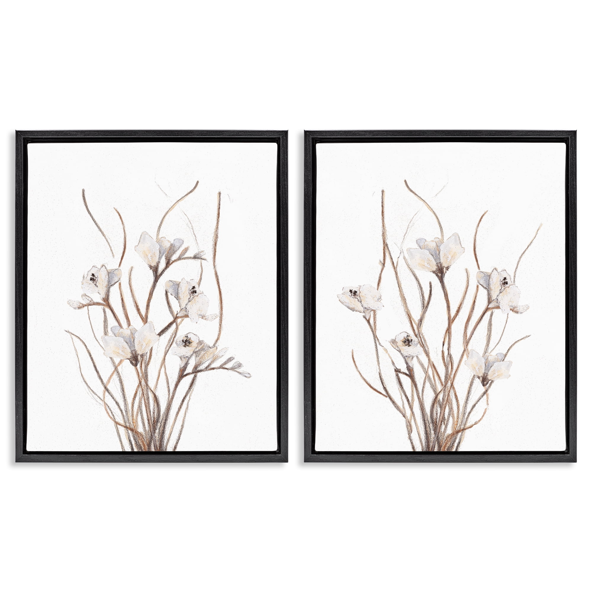 Stupell Industries Curly Branches Wildflowers 2 Piece Black Framed Floater Canvas Set, design by Lanie Loreth