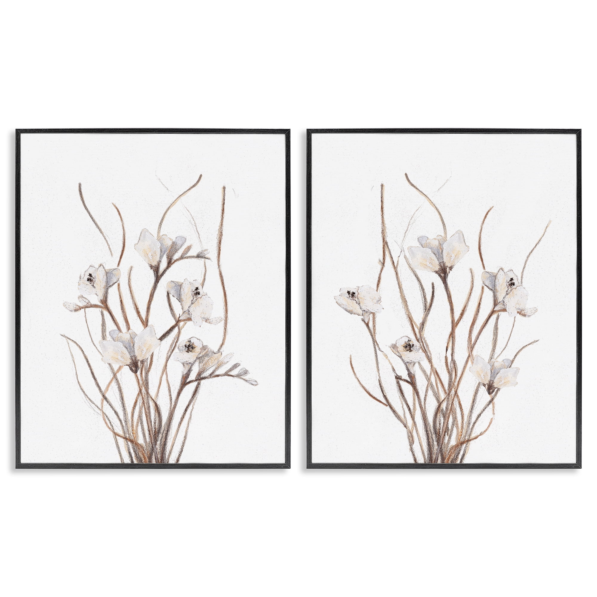 Stupell Industries Curly Branches Wildflowers 2 Piece Black Framed Giclee Art Set, design by Lanie Loreth