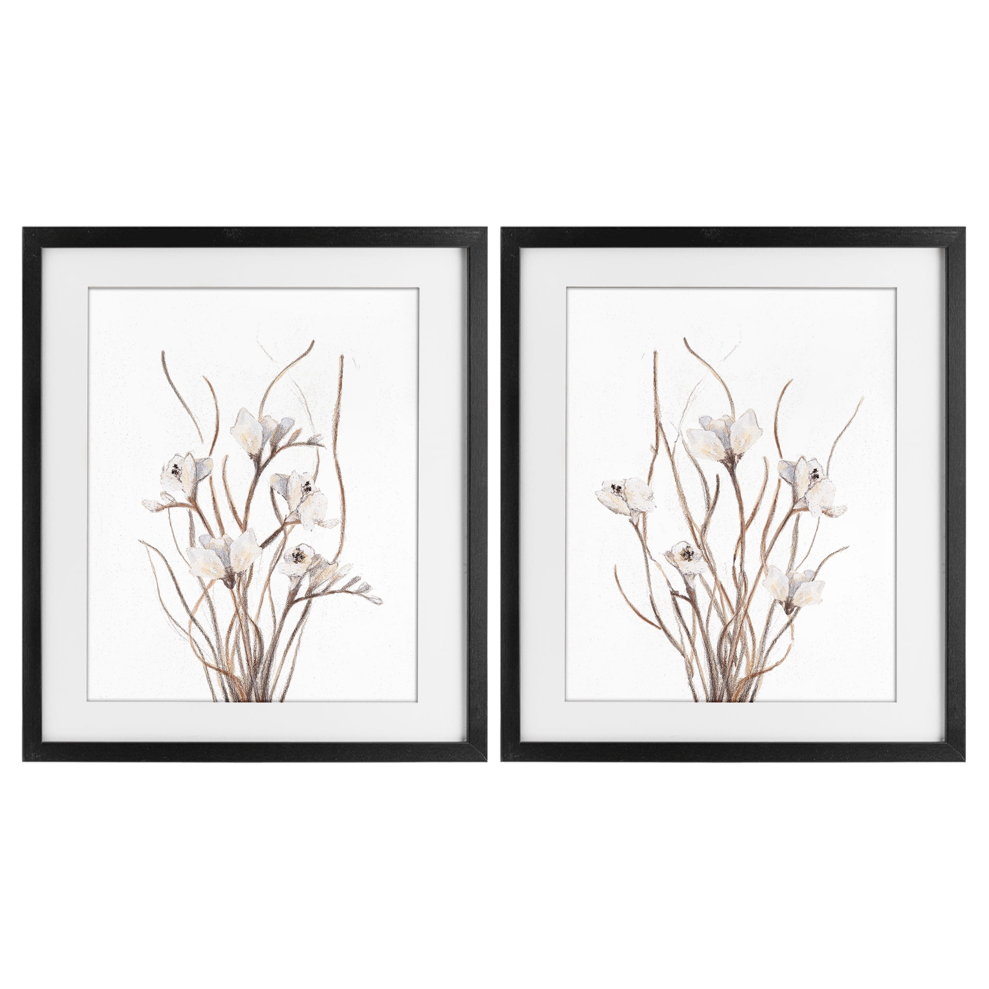Stupell Industries Curly Branches Wildflowers 2 Piece Black Framed Print Under Glass Set, design by Lanie Loreth