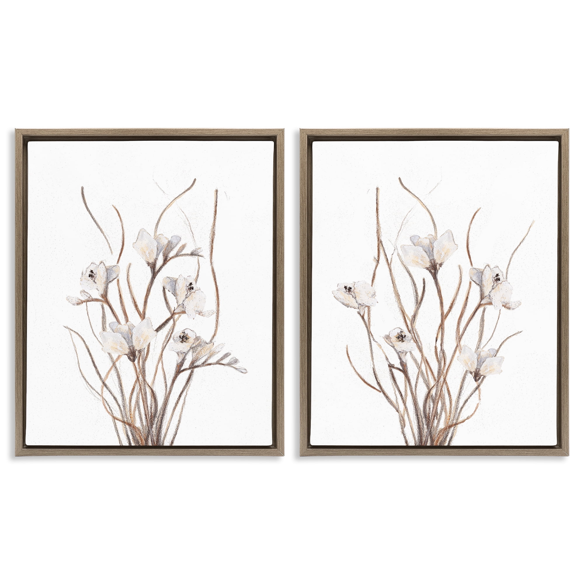 Stupell Industries Curly Branches Wildflowers 2 Piece Brown Framed Floater Canvas Set, design by Lanie Loreth