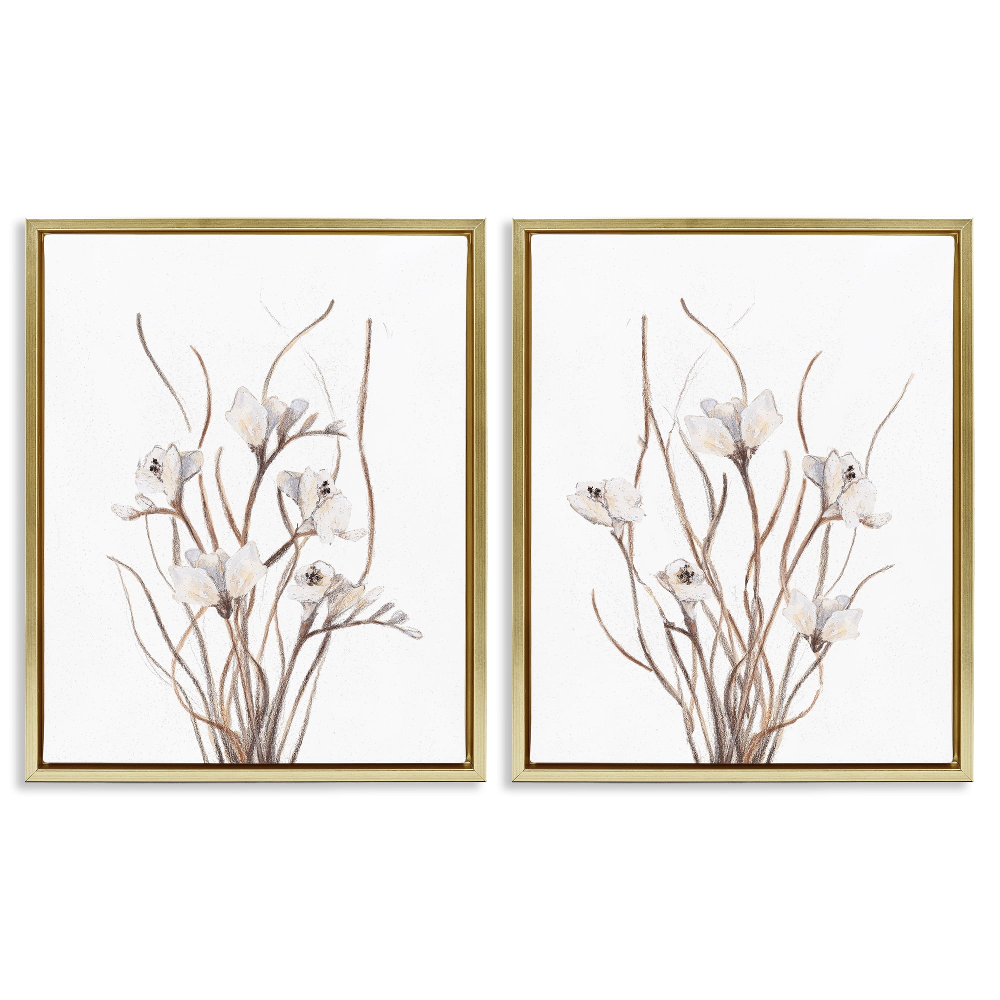 Stupell Industries Curly Branches Wildflowers 2 Piece Gold Framed Floater Canvas Set, design by Lanie Loreth