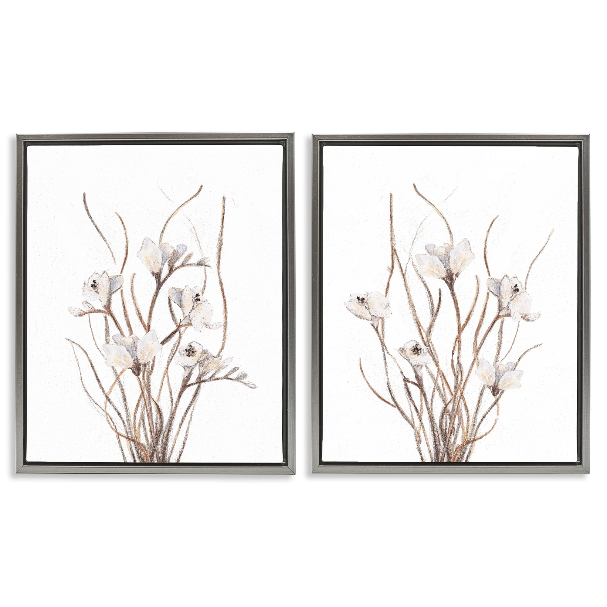 Stupell Industries Curly Branches Wildflowers 2 Piece Gray Framed Floater Canvas Set, design by Lanie Loreth