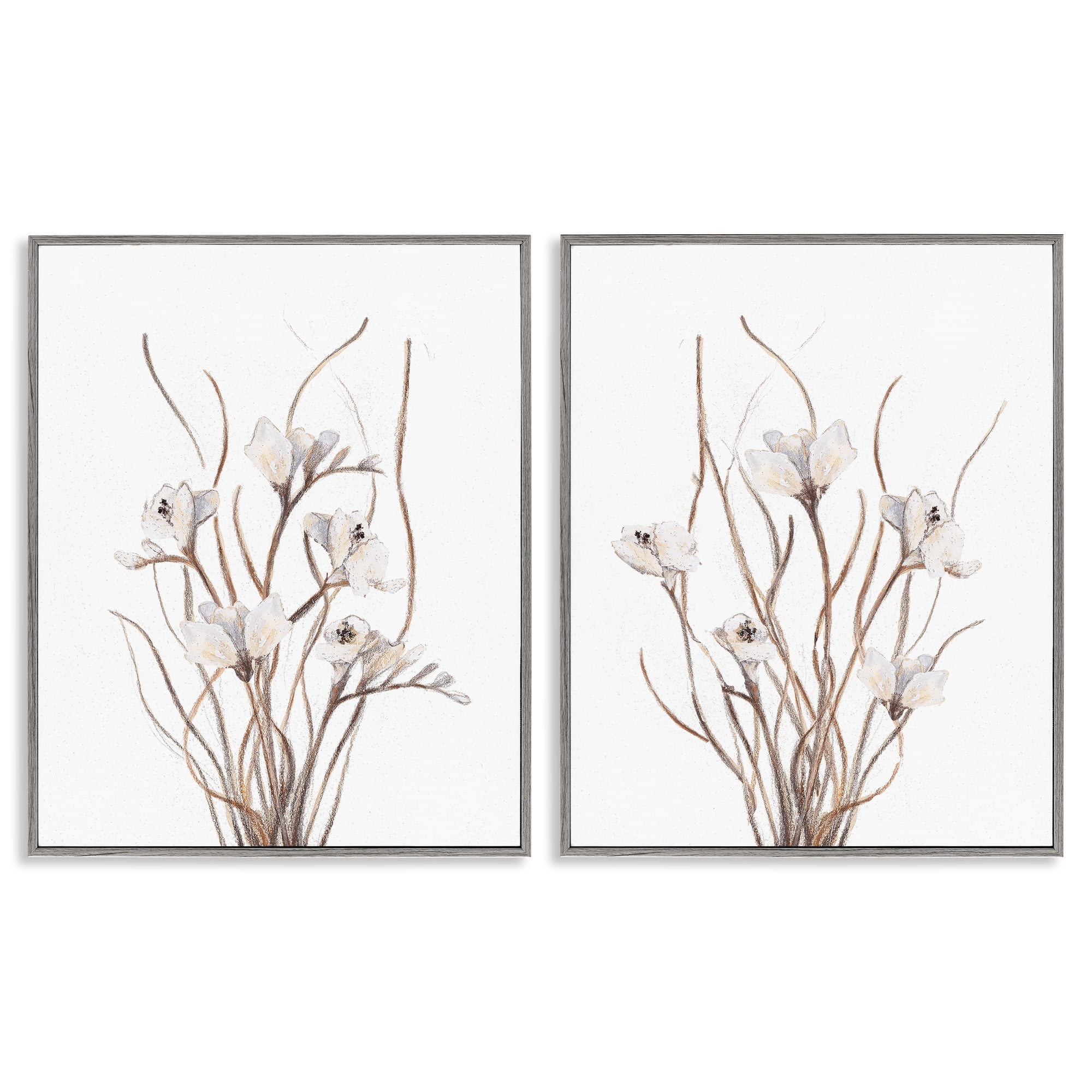 Stupell Industries Curly Branches Wildflowers 2 Piece Gray Framed Giclee Art Set, design by Lanie Loreth