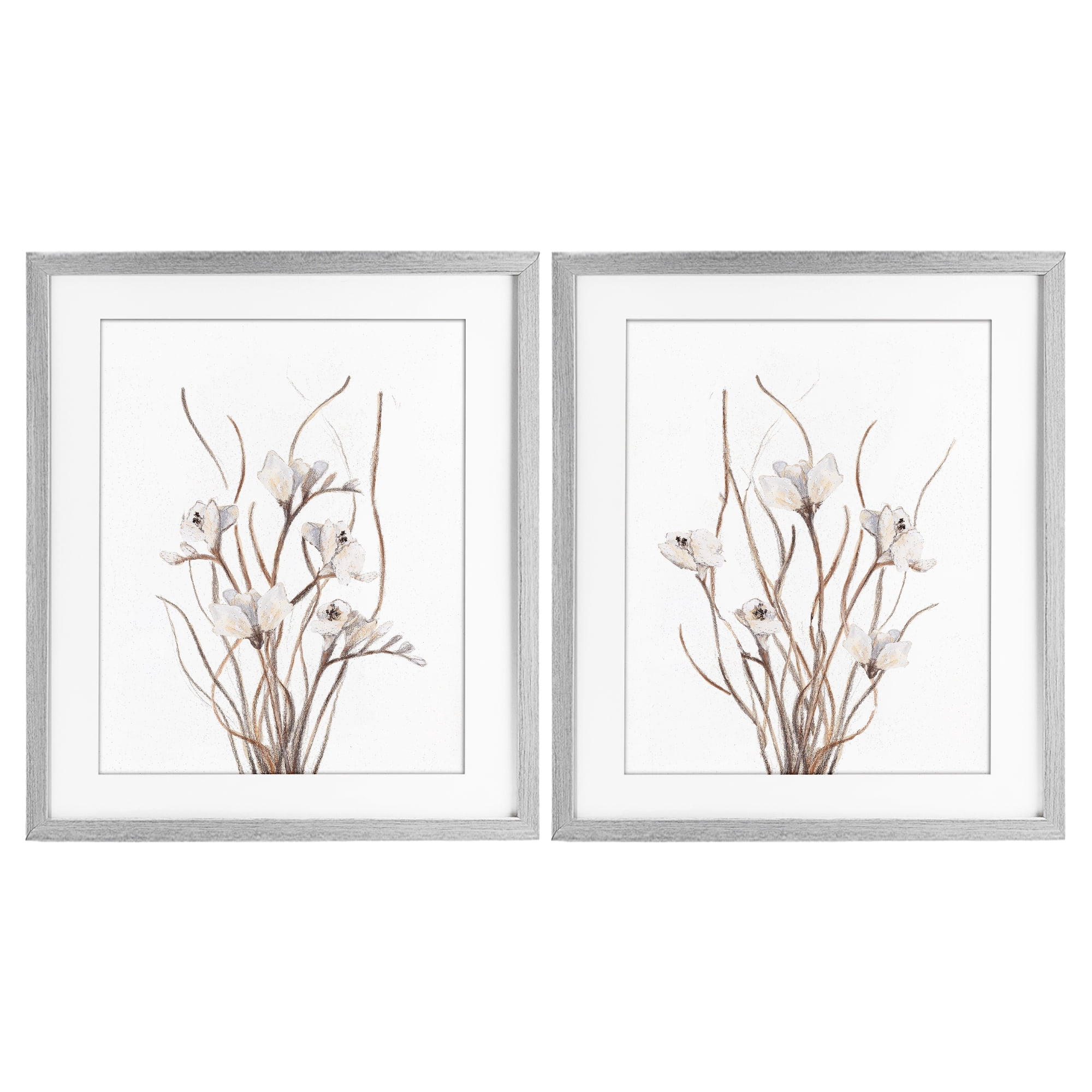 Stupell Industries Curly Branches Wildflowers 2 Piece Gray Framed Print Under Glass Set, design by Lanie Loreth