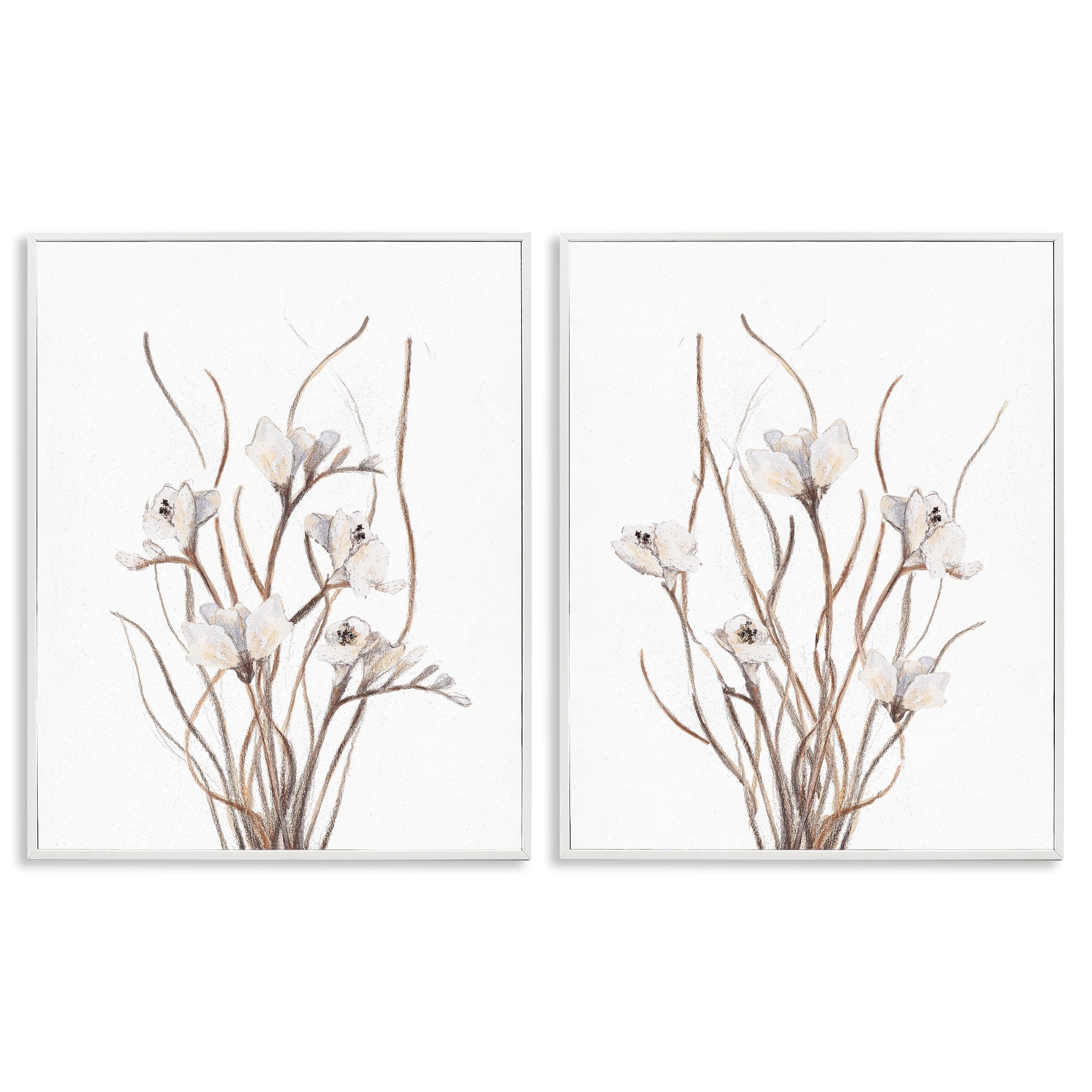 Stupell Industries Curly Branches Wildflowers 2 Piece White Framed Giclee Art Set, design by Lanie Loreth