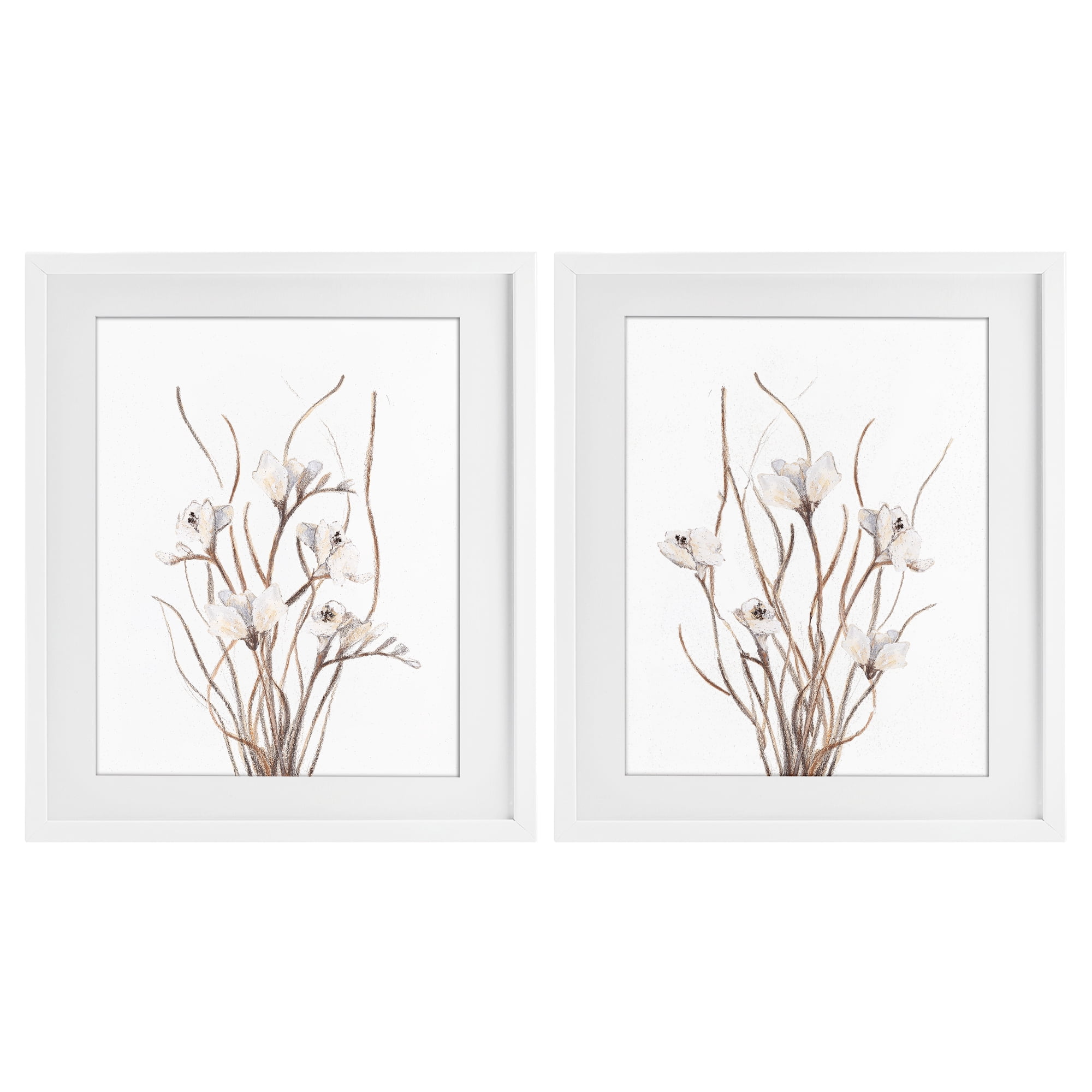 Stupell Industries Curly Branches Wildflowers 2 Piece White Framed Print Under Glass Set, design by Lanie Loreth